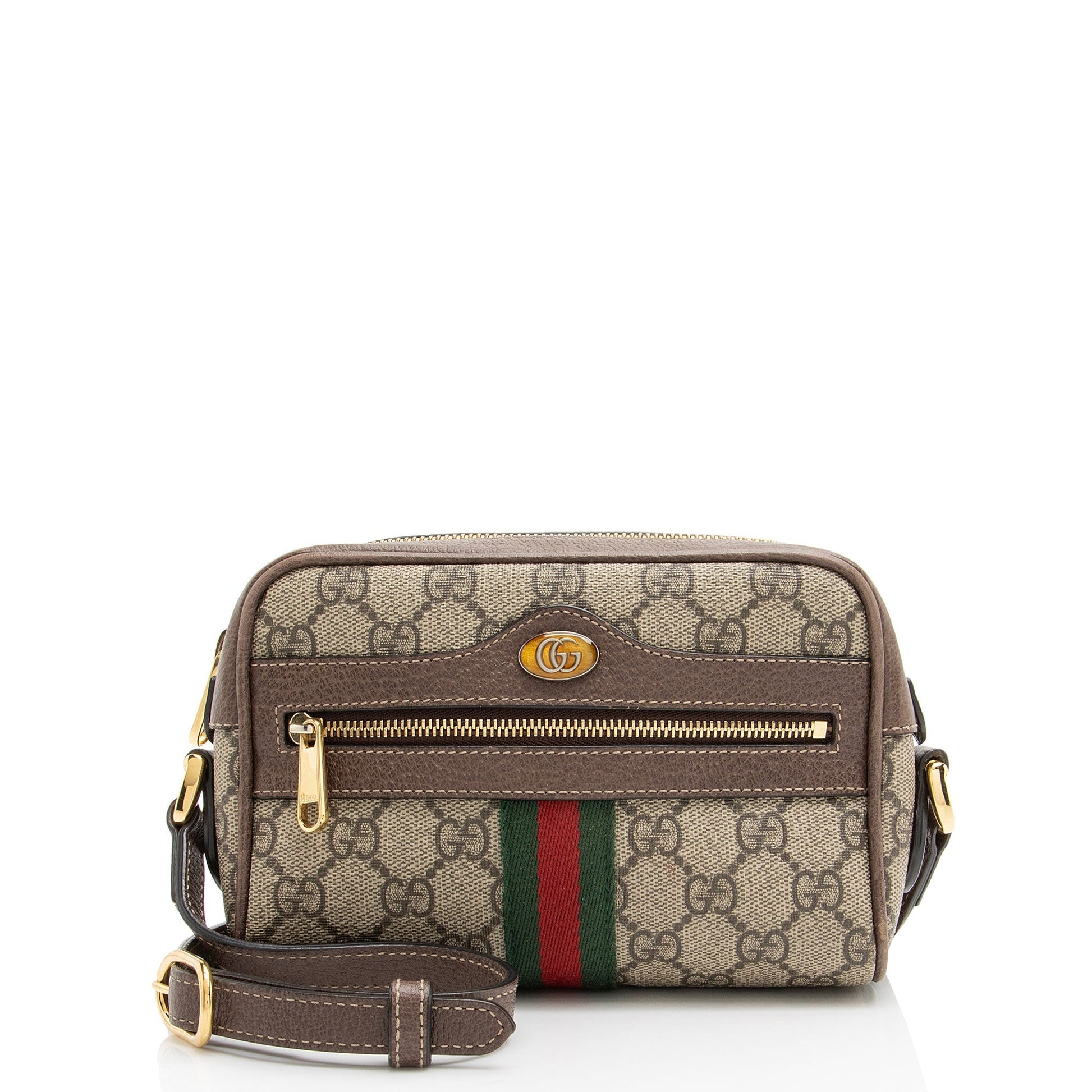 Gucci GG Supreme Ophidia Leather Canvas Nylon Beige Crossbody Bag