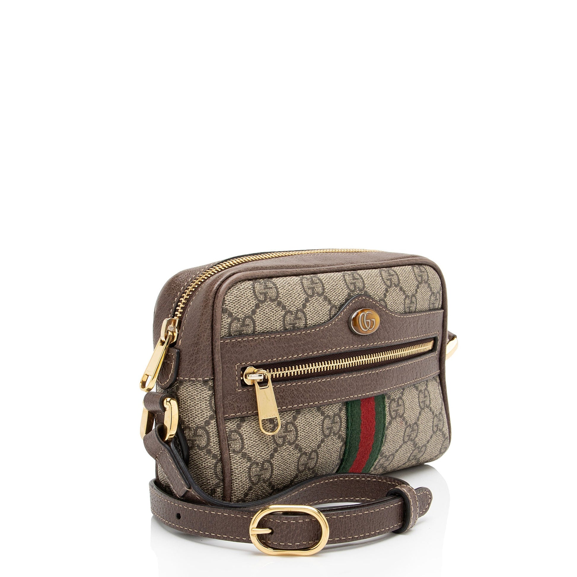 Gucci GG Supreme Ophidia Leather Canvas Nylon Beige Crossbody Bag