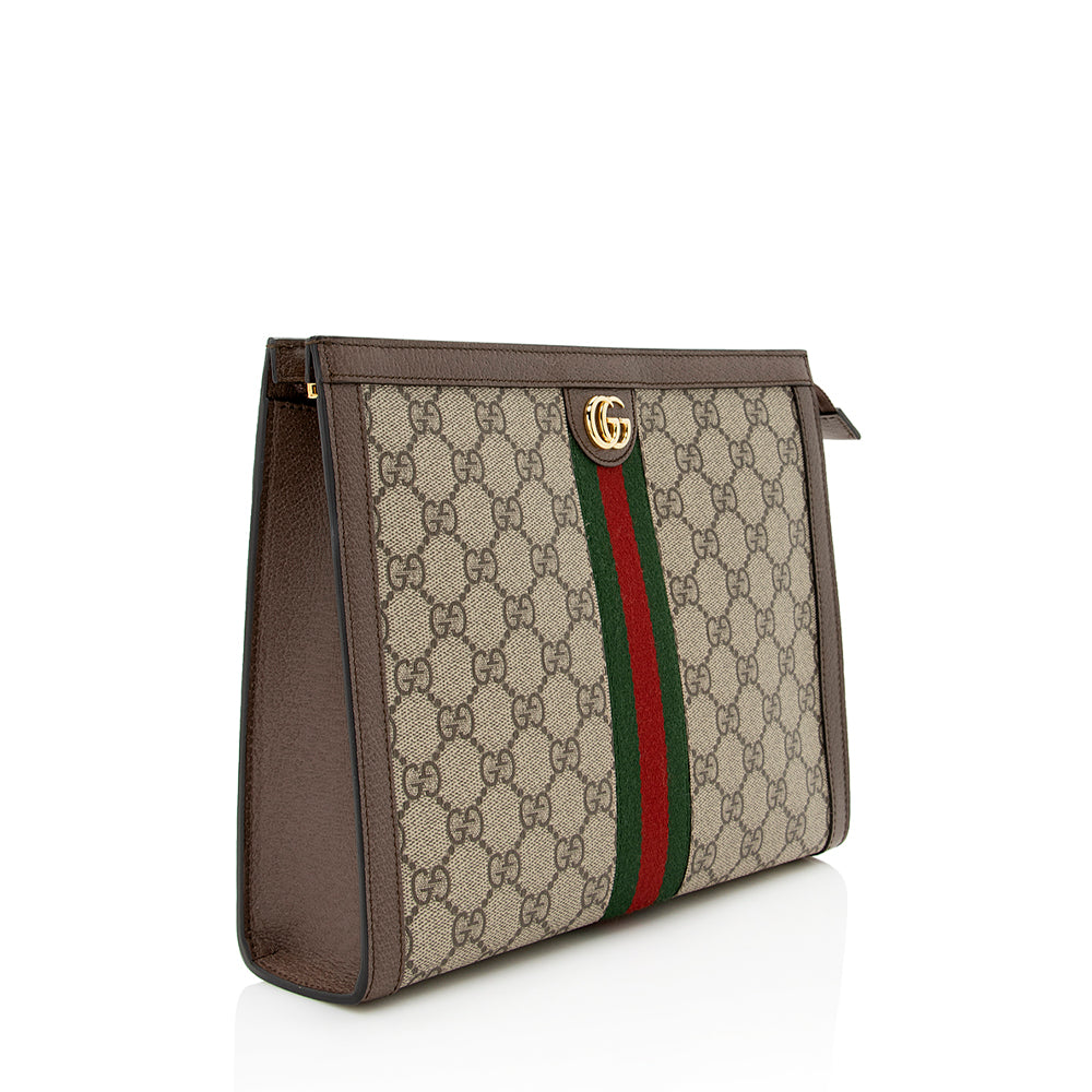 Gucci GG Supreme Ophidia Pouch SHF Leather Canvas Nylon Brown Clutch Bag
