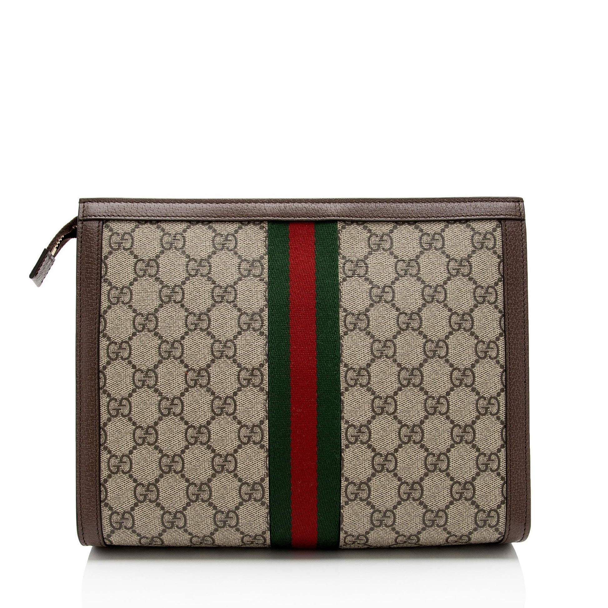 Gucci GG Supreme Ophidia Pouch SHF-3cQwlt Leather Canvas Nylon Brown Clutch Bag