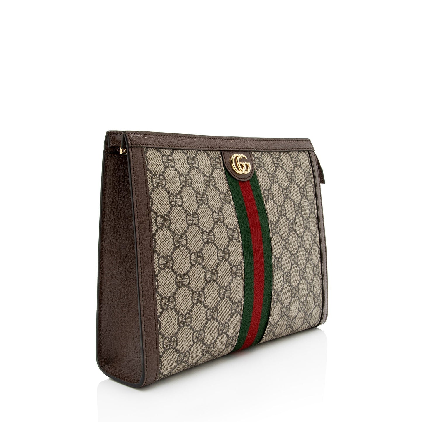 Gucci GG Supreme Ophidia Pouch SHF-3cQwlt Leather Canvas Nylon Brown Clutch Bag