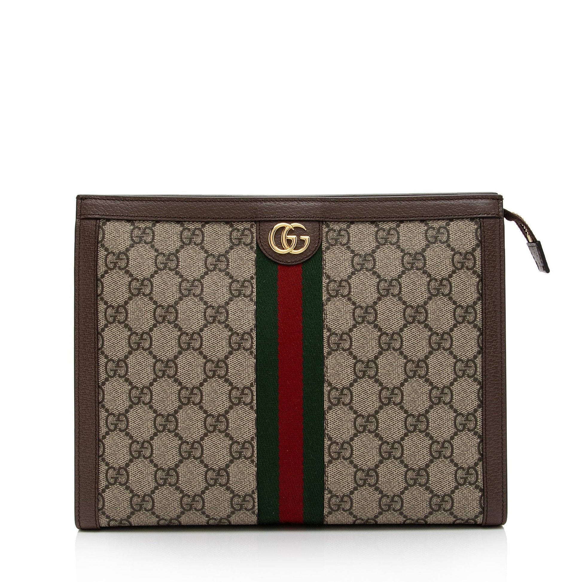 Gucci GG Supreme Ophidia Pouch SHF-KSvN5n Leather Canvas Nylon Brown Clutch Bag