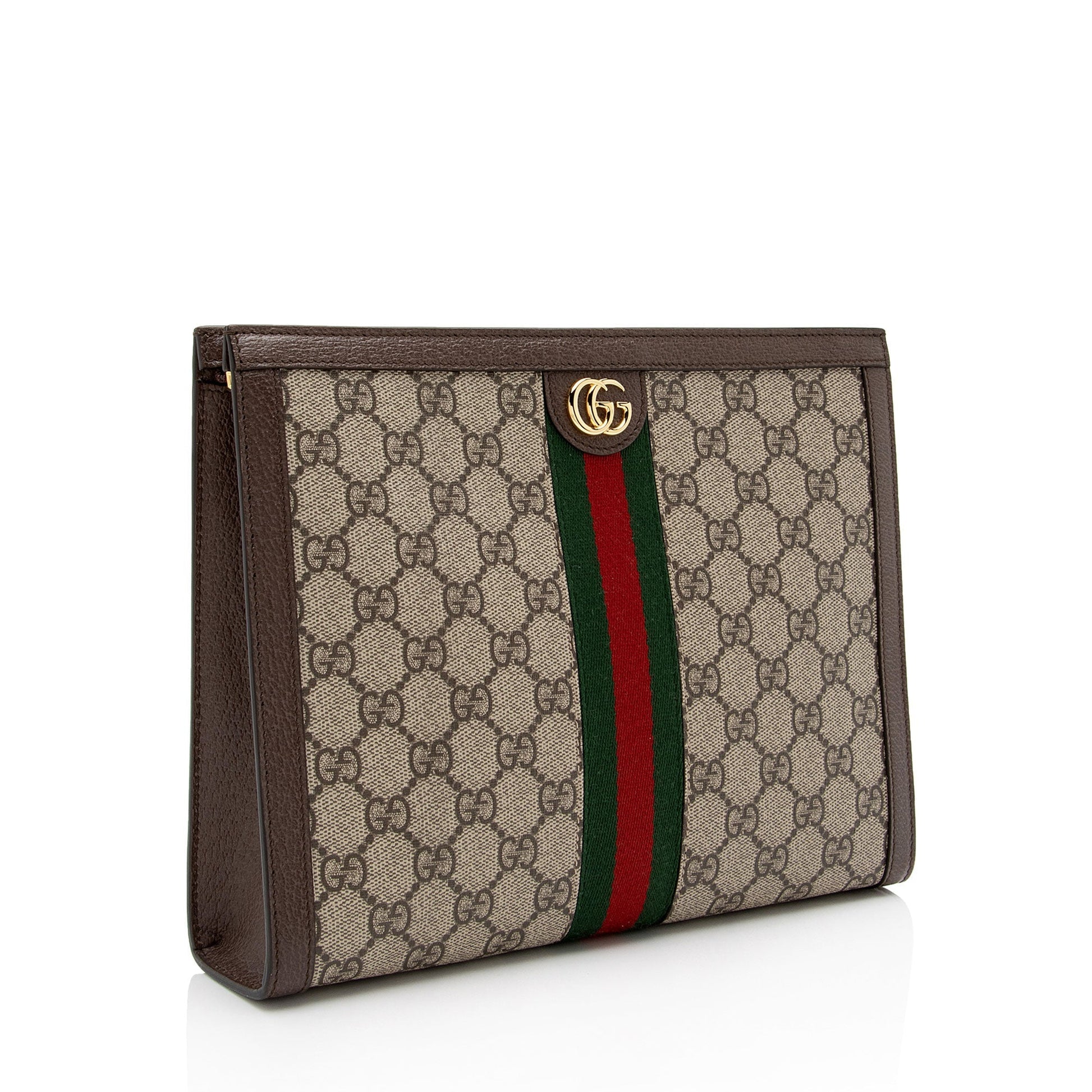 Gucci GG Supreme Ophidia Pouch SHF-aTANc5 Leather Canvas Nylon Brown Clutch Bag