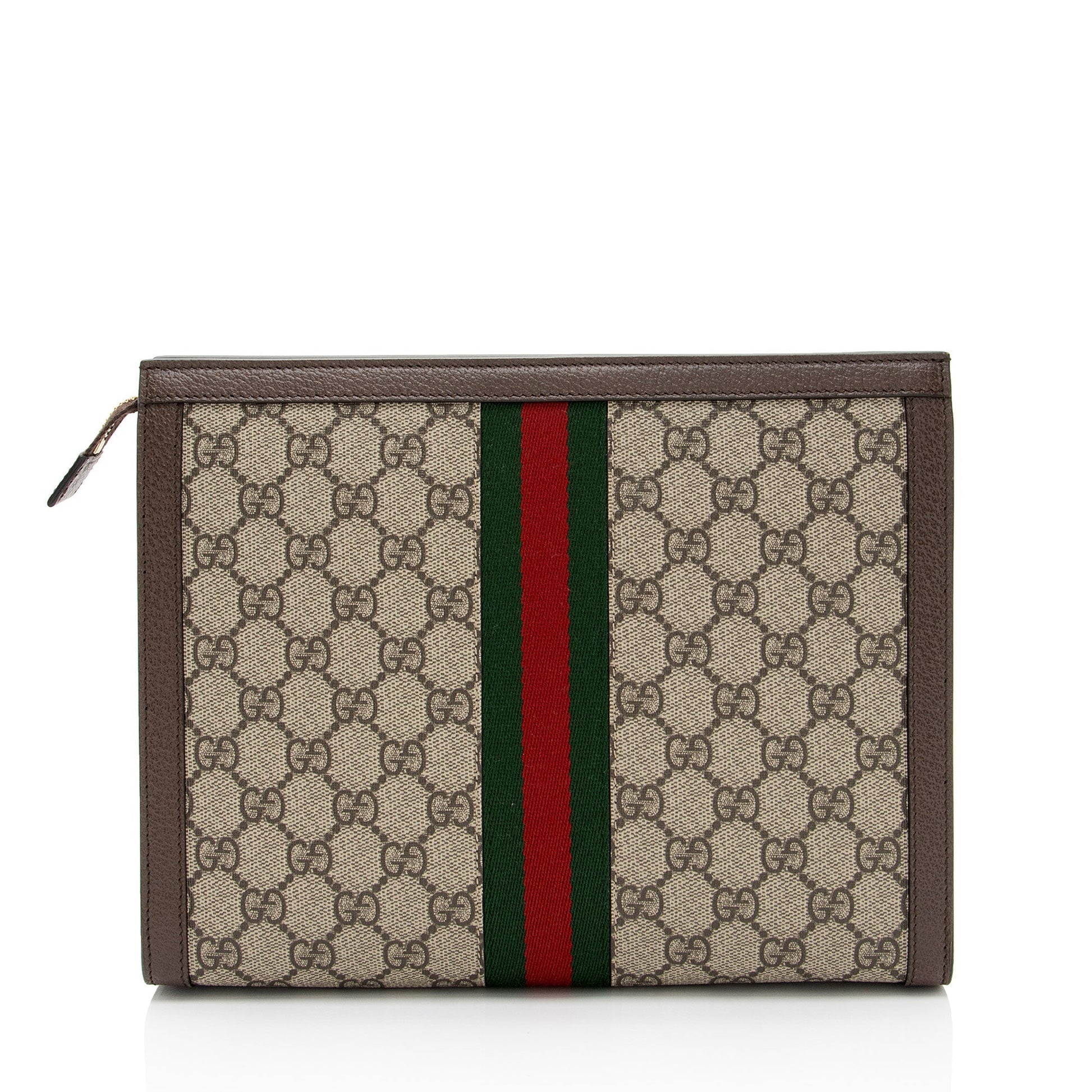 Gucci GG Supreme Ophidia Pouch SHF-RFZPp0 Leather Canvas Nylon Brown Clutch Bag