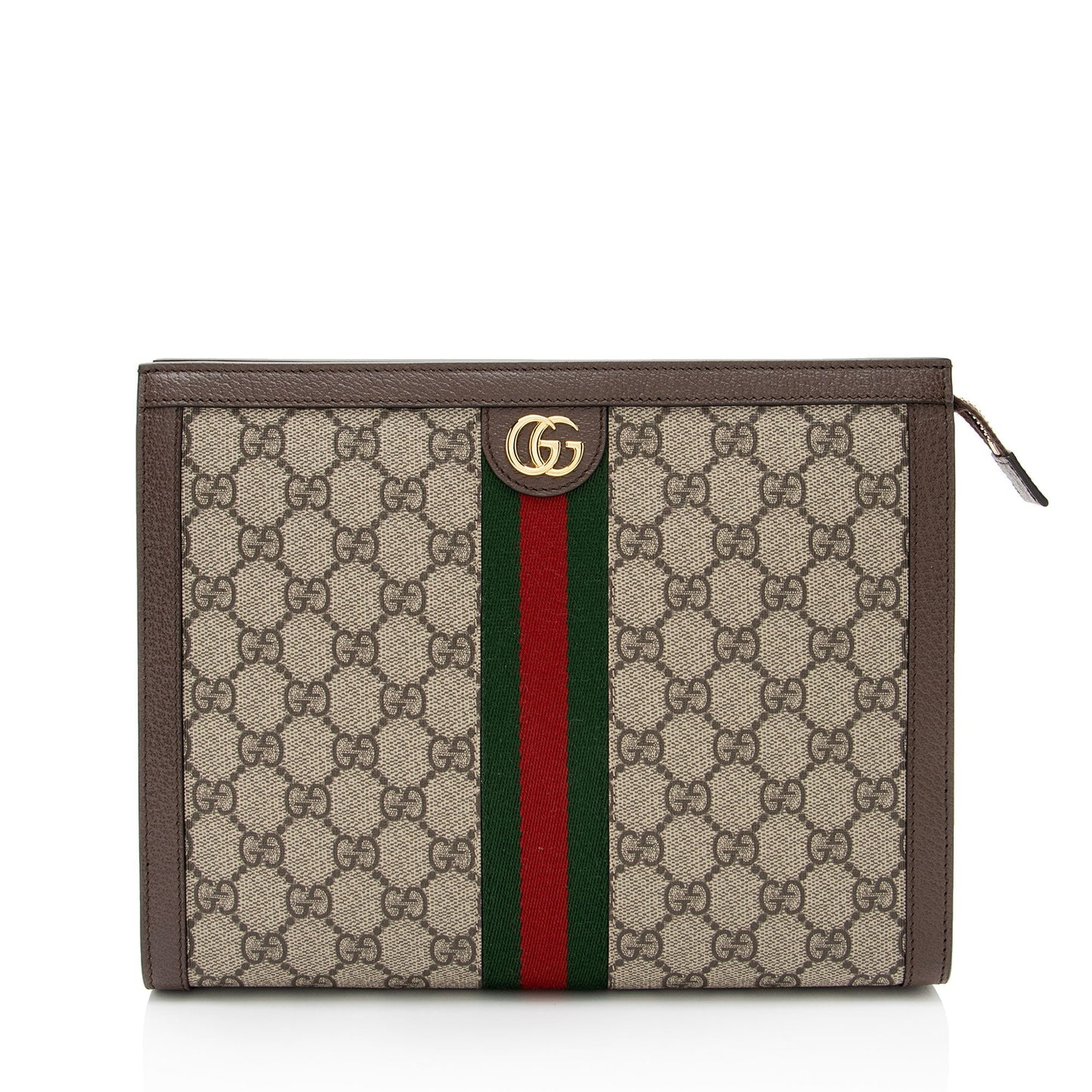 Gucci GG Supreme Ophidia Pouch SHF-RFZPp0 Leather Canvas Nylon Brown Clutch Bag