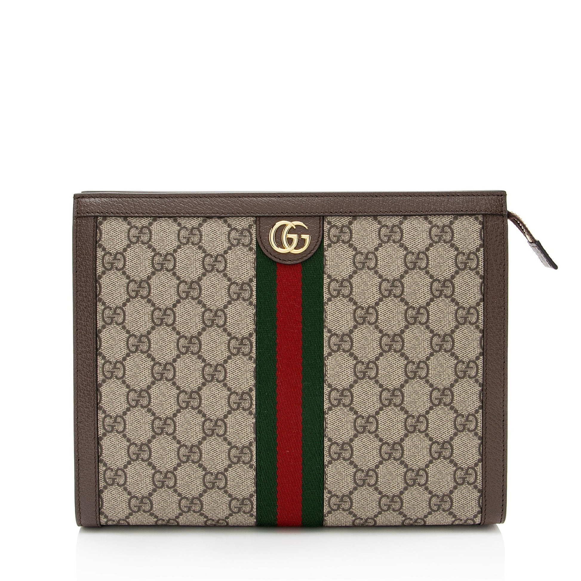 Gucci GG Supreme Ophidia Pouch SHF-RFZPp0 Leather Canvas Nylon Brown Clutch Bag