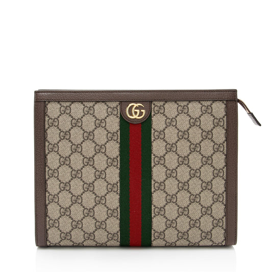 Gucci GG Supreme Ophidia Pouch SHF-RFZPp0 Leather Canvas Nylon Brown Clutch Bag