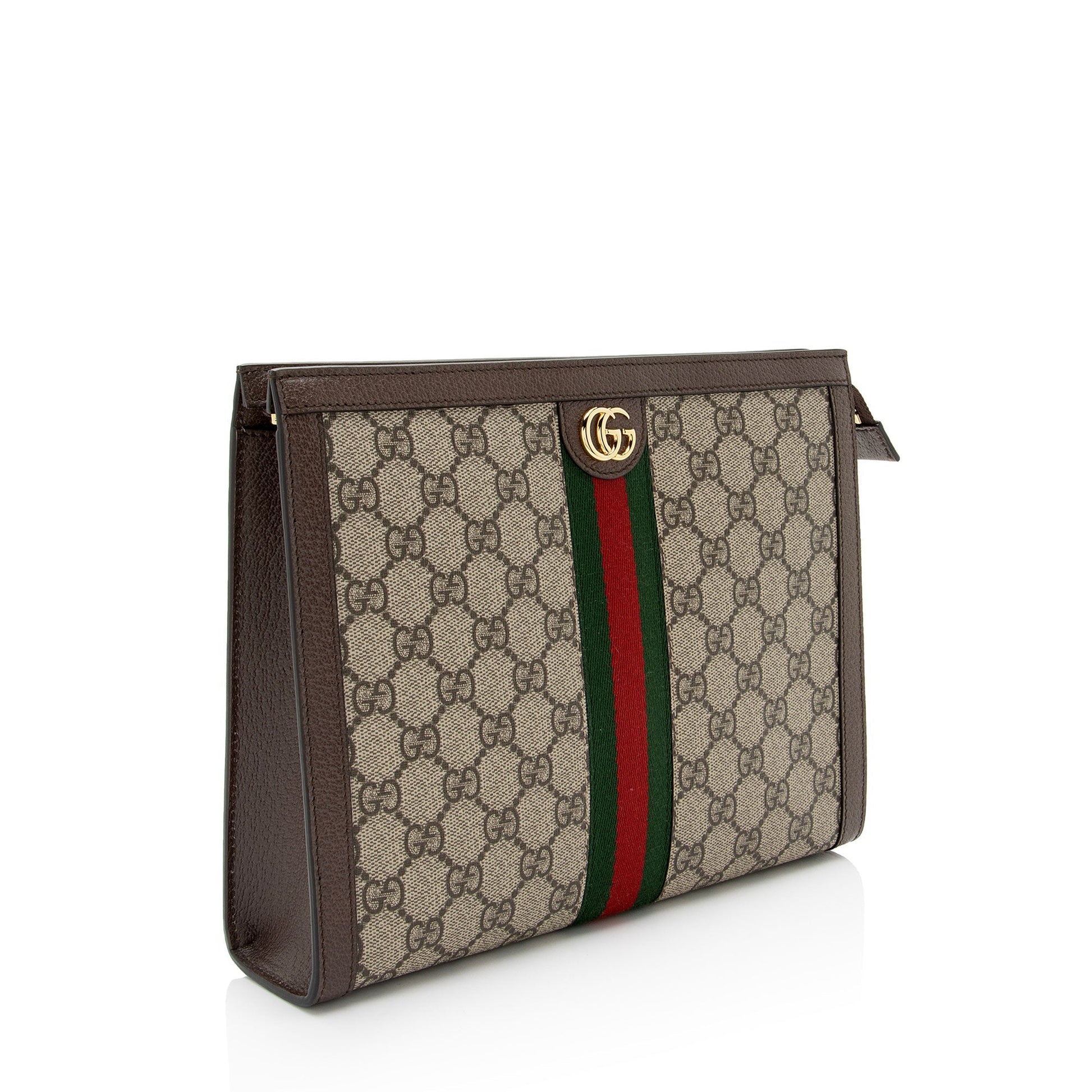 Gucci GG Supreme Ophidia Pouch SHF-RFZPp0 Leather Canvas Nylon Brown Clutch Bag