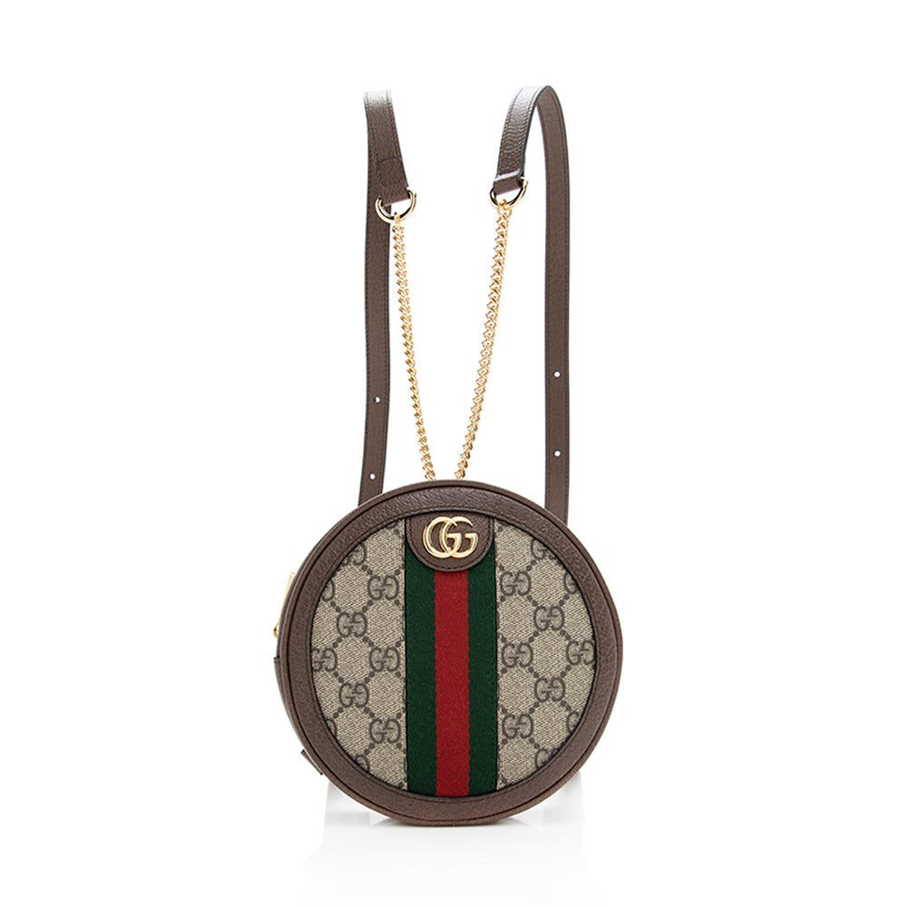 Gucci GG Supreme Ophidia Round Backpack Canvas Brown Mini Shoulder Bag