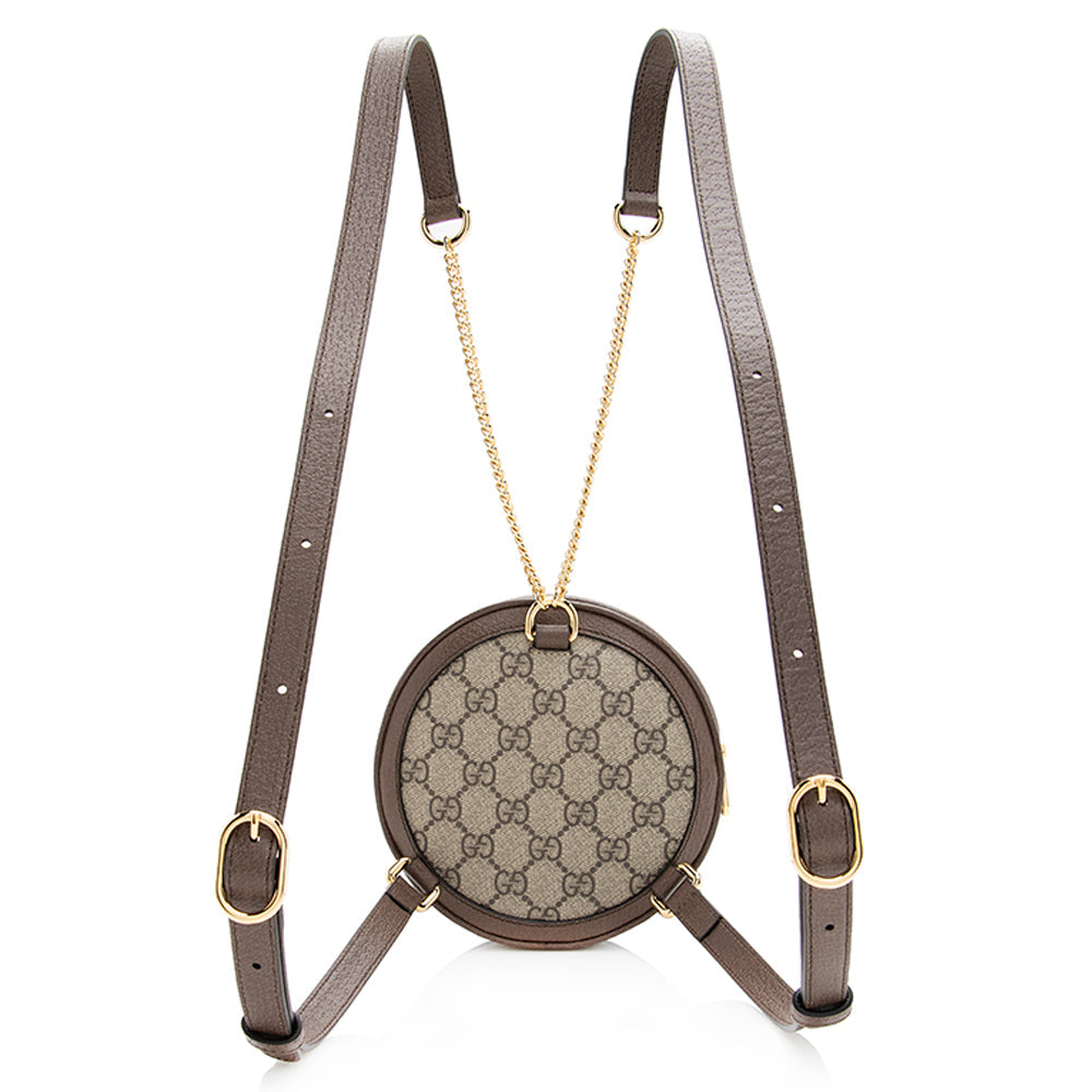 Gucci GG Supreme Ophidia Round Backpack Leather Canvas Nylon Brown Shoulder Bag 7