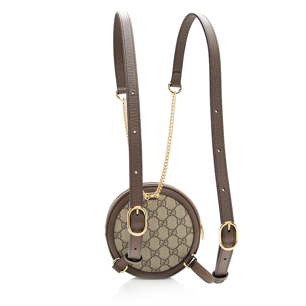 Gucci GG Supreme Ophidia Round Backpack Leather Canvas Nylon Brown Shoulder Bag Backpack Shf