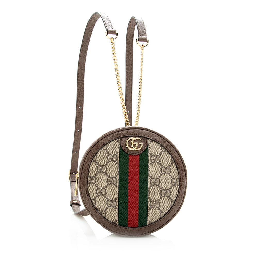 Gucci GG Supreme Ophidia Round Backpack Leather Canvas Nylon Brown Shoulder Bag Backpack Shf