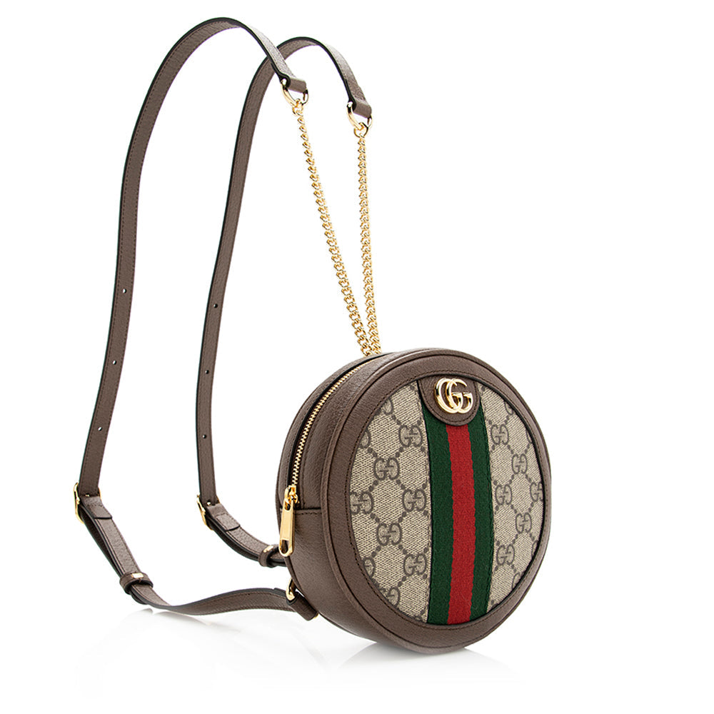 Gucci GG Supreme Ophidia Round Backpack Leather Canvas Nylon Brown Shoulder Bag Backpack Shf