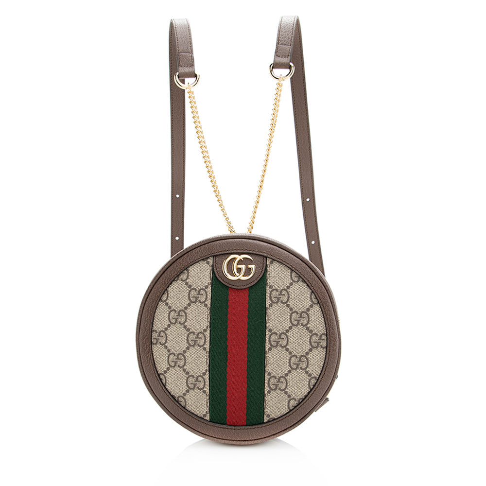 Gucci GG Supreme Ophidia Round Backpack Leather Canvas Nylon Brown Shoulder Bag Shf Rbtj4R
