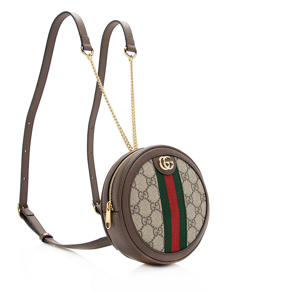Gucci GG Supreme Ophidia Round Backpack Leather Canvas Nylon Brown Shoulder Bag Shf Rbtj4R