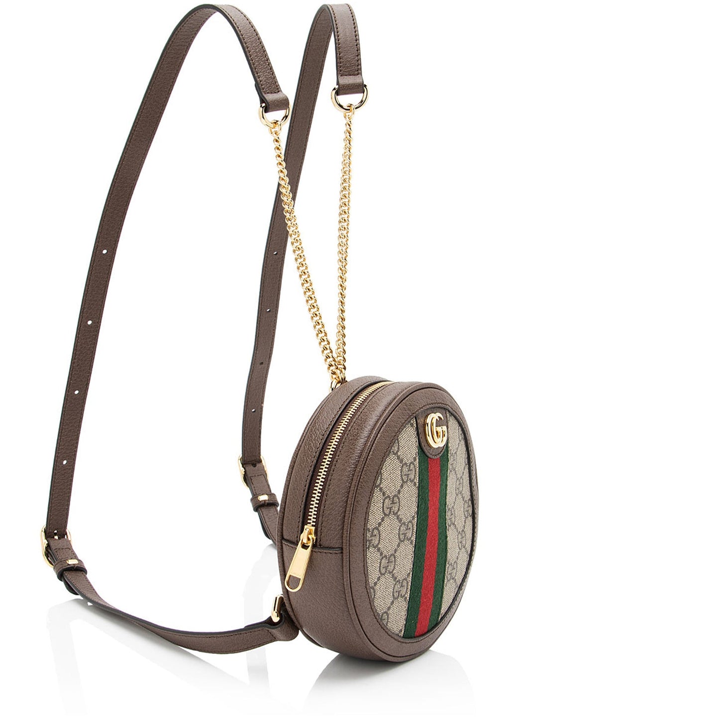 Gucci GG Supreme Ophidia Round Backpack Leather Canvas Nylon Brown Shoulder Bag