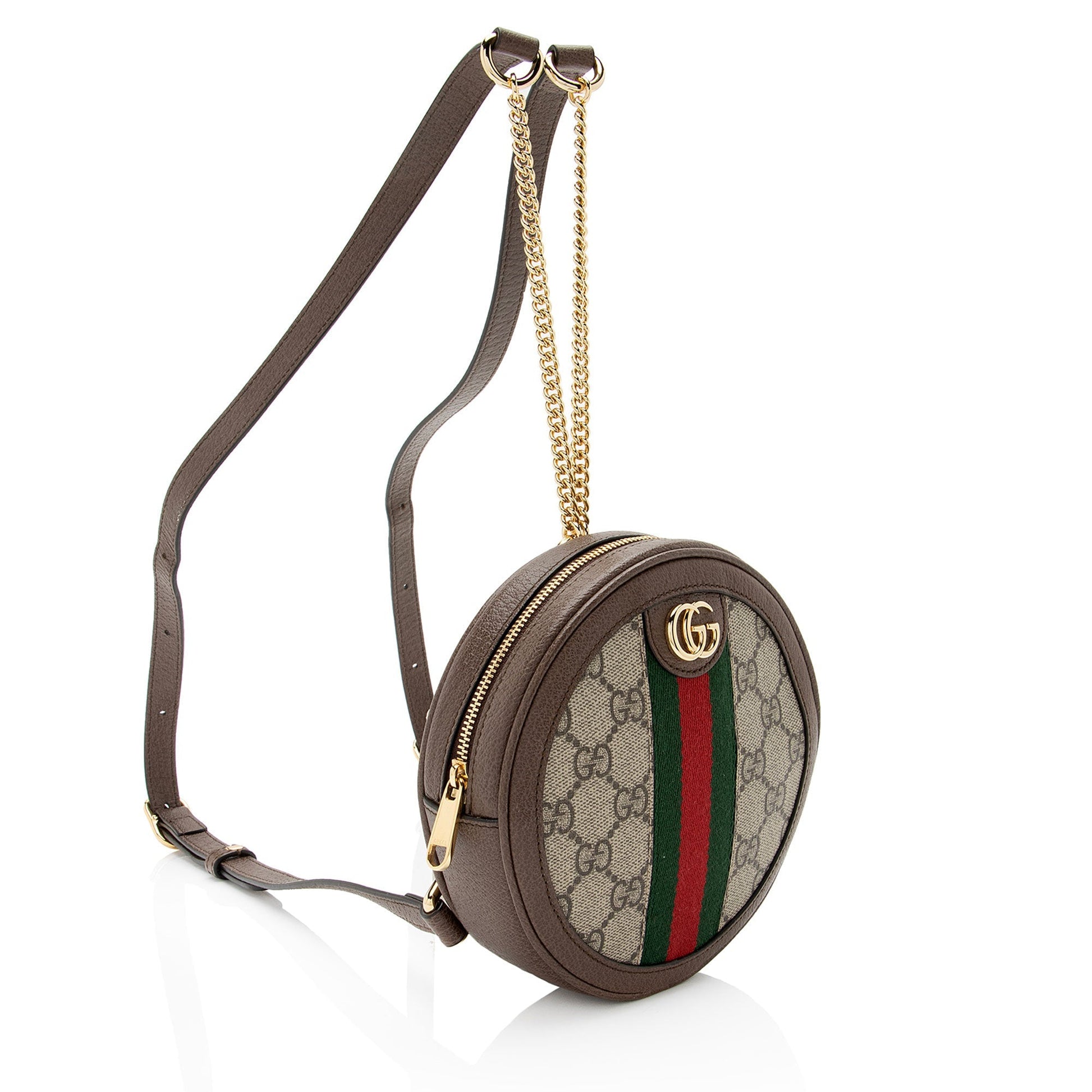 Gucci GG Supreme Ophidia Round Backpack Leather Canvas Nylon Brown Shoulder Bag Shf Zx5Dmz