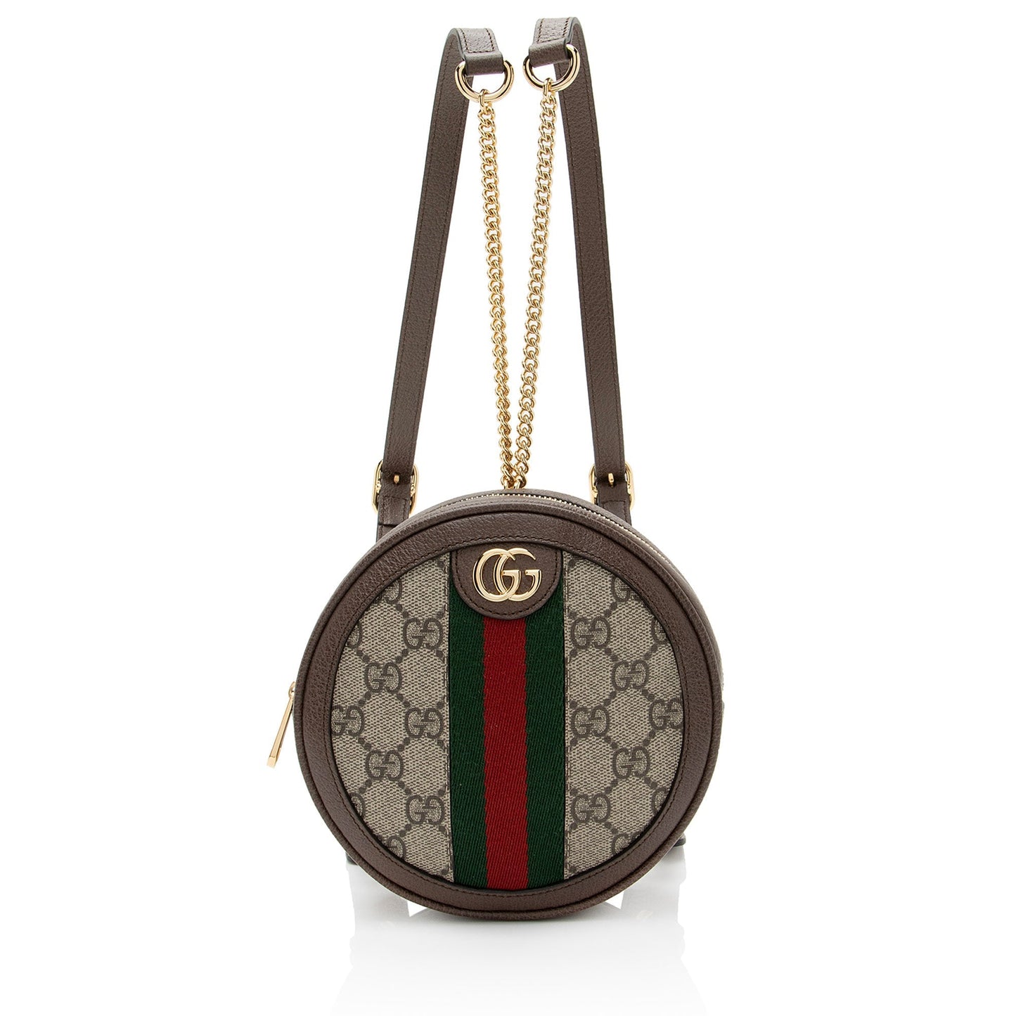 Gucci GG Supreme Ophidia Round Backpack Leather Canvas Nylon Brown Shoulder Bag Shf Slylew