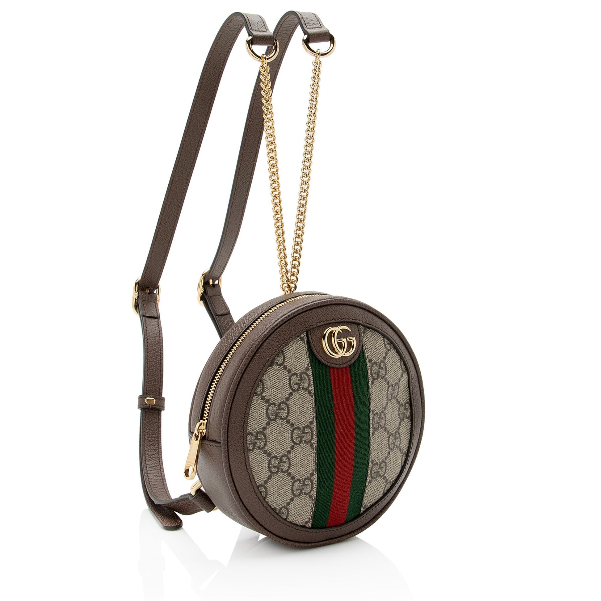 Gucci GG Supreme Ophidia Round Backpack Leather Canvas Nylon Brown Shoulder Bag Shf Slylew