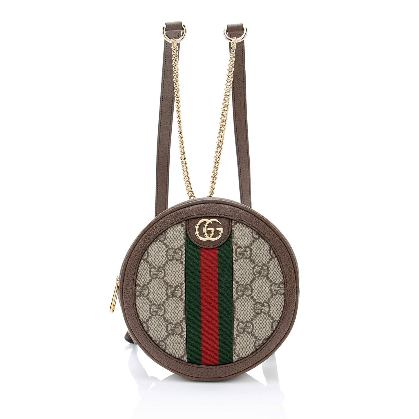 Gucci GG Supreme Ophidia Round Backpack Leather Canvas Nylon Brown Shoulder Bag Mini Backpack