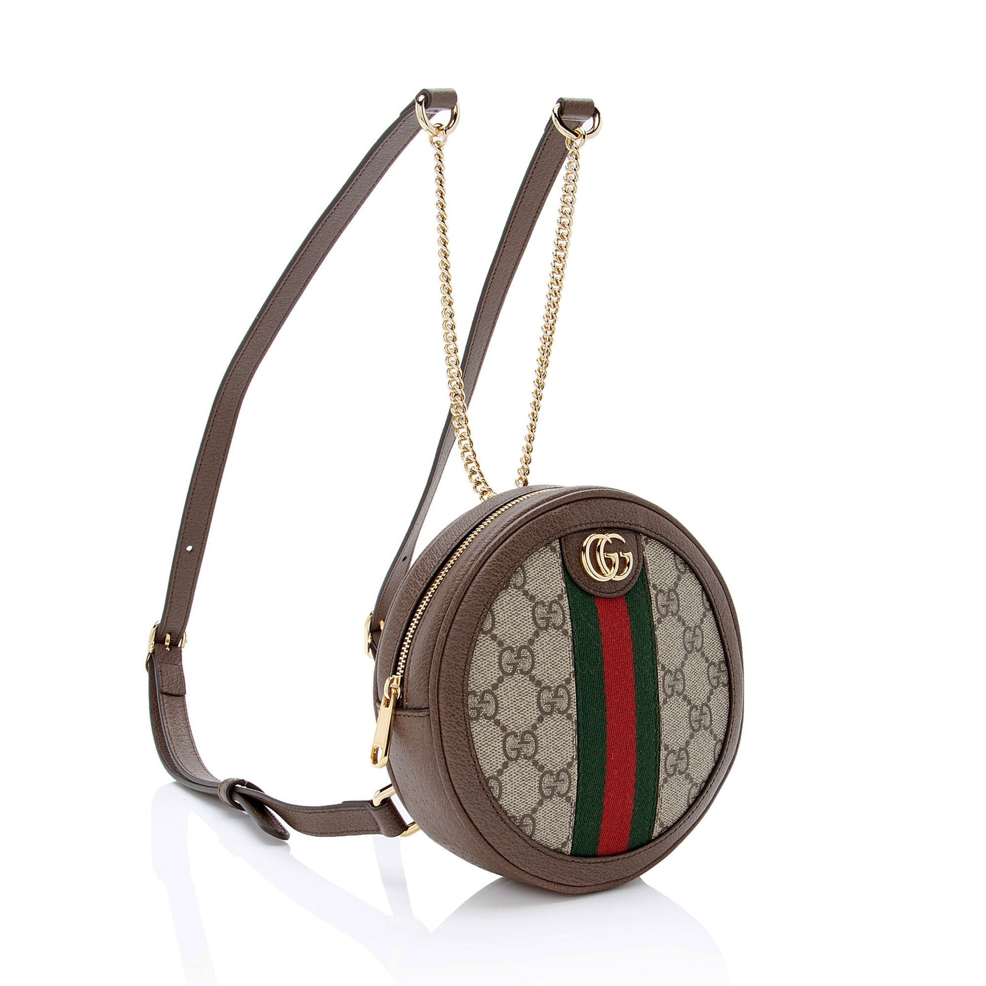 Gucci GG Supreme Ophidia Round Backpack Leather Canvas Nylon Brown Shoulder Bag Mini Backpack