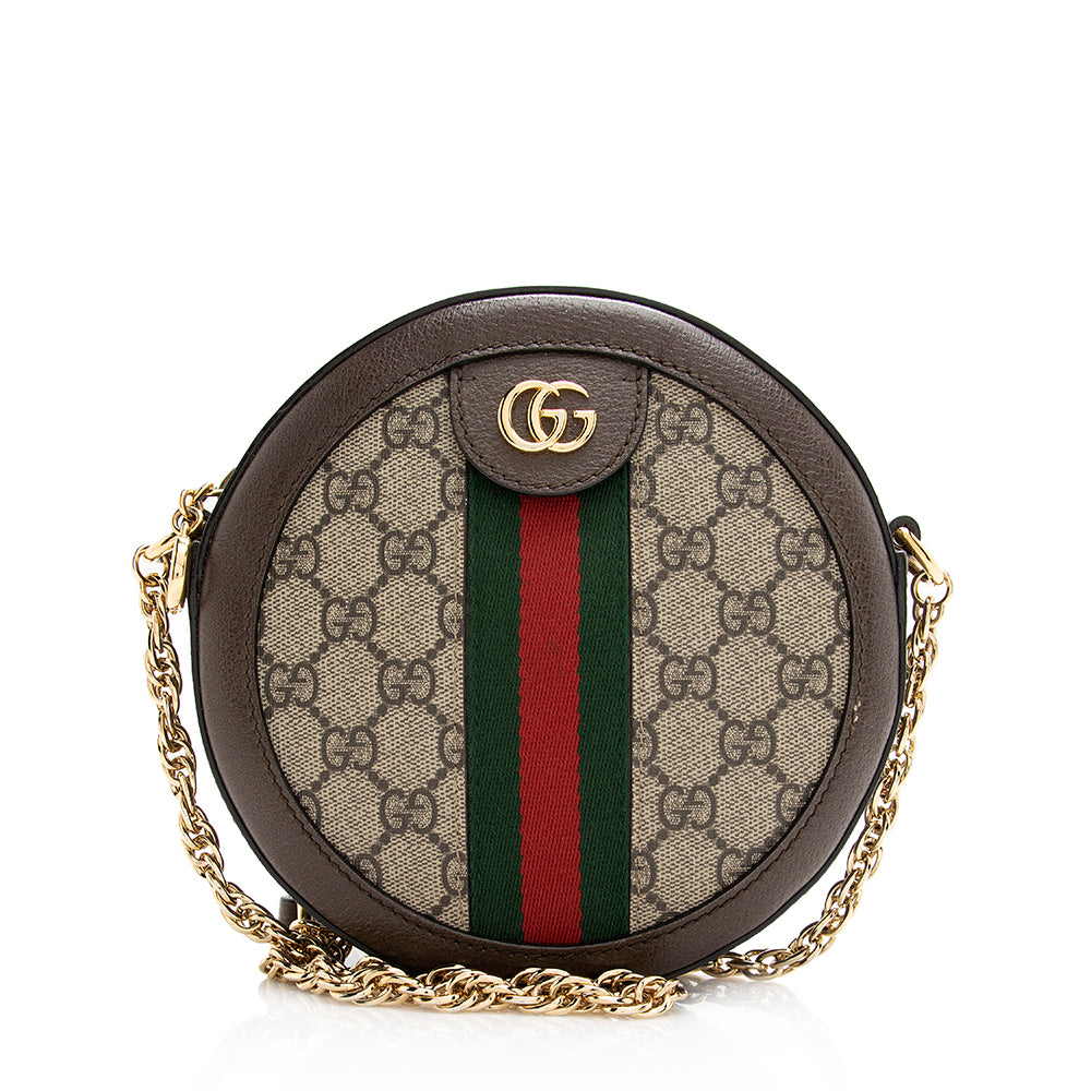 Gucci GG Supreme Ophidia Round SHF Leather Canvas Nylon Brown Crossbody Bag