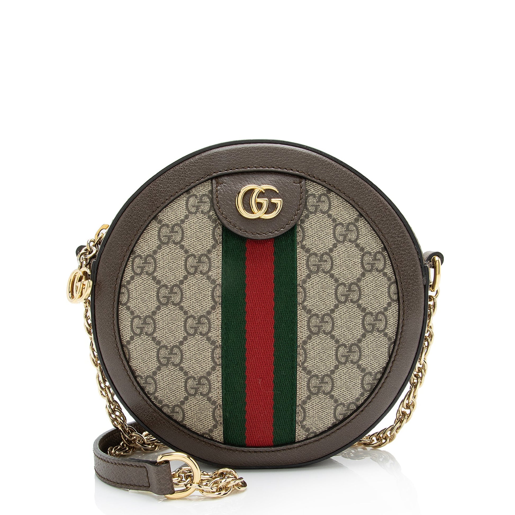 Gucci GG Supreme Ophidia Round SHF Leather Canvas Nylon Brown Crossbody Bag Bag Shf