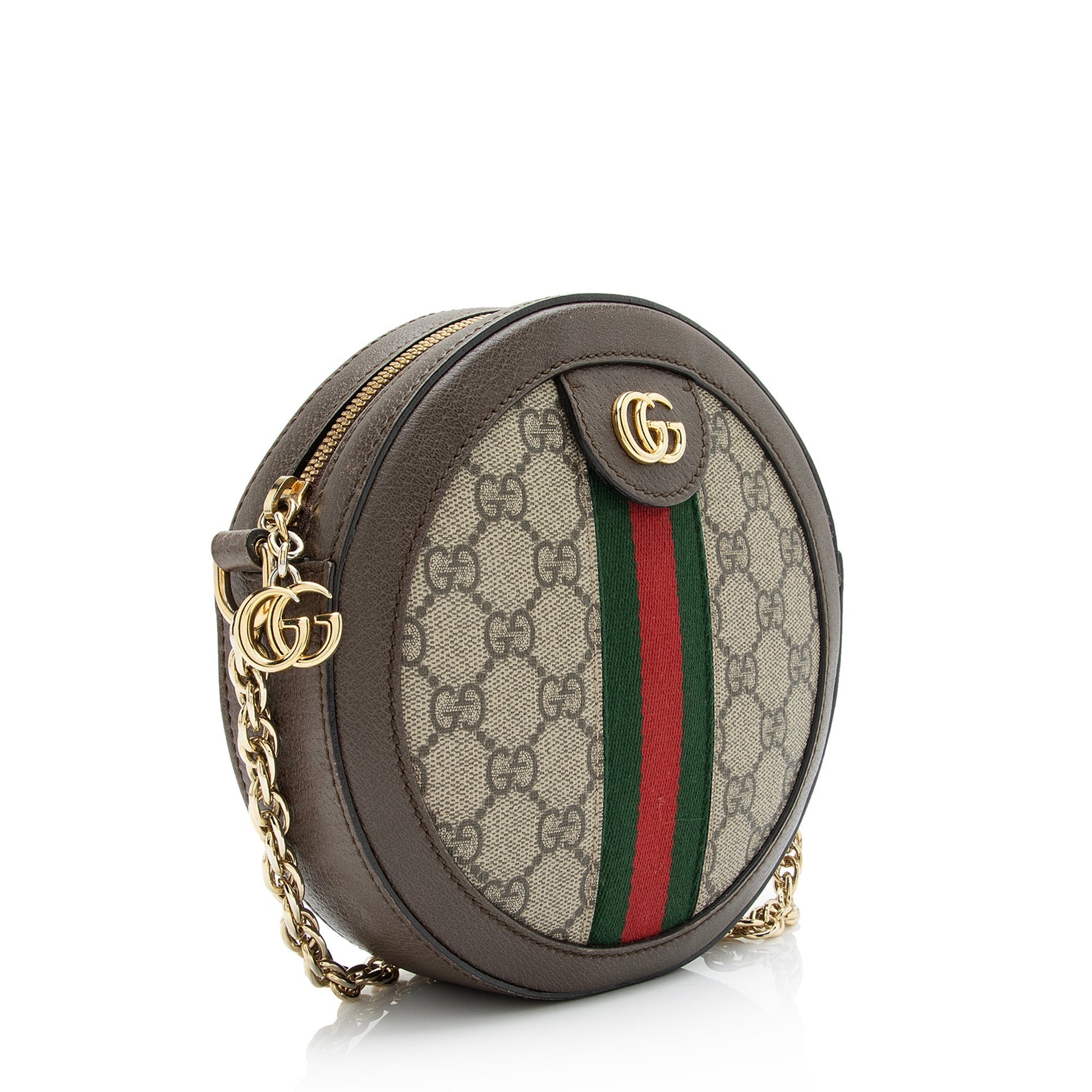 Gucci GG Supreme Ophidia Round SHF Leather Canvas Nylon Brown Crossbody Bag Bag Shf