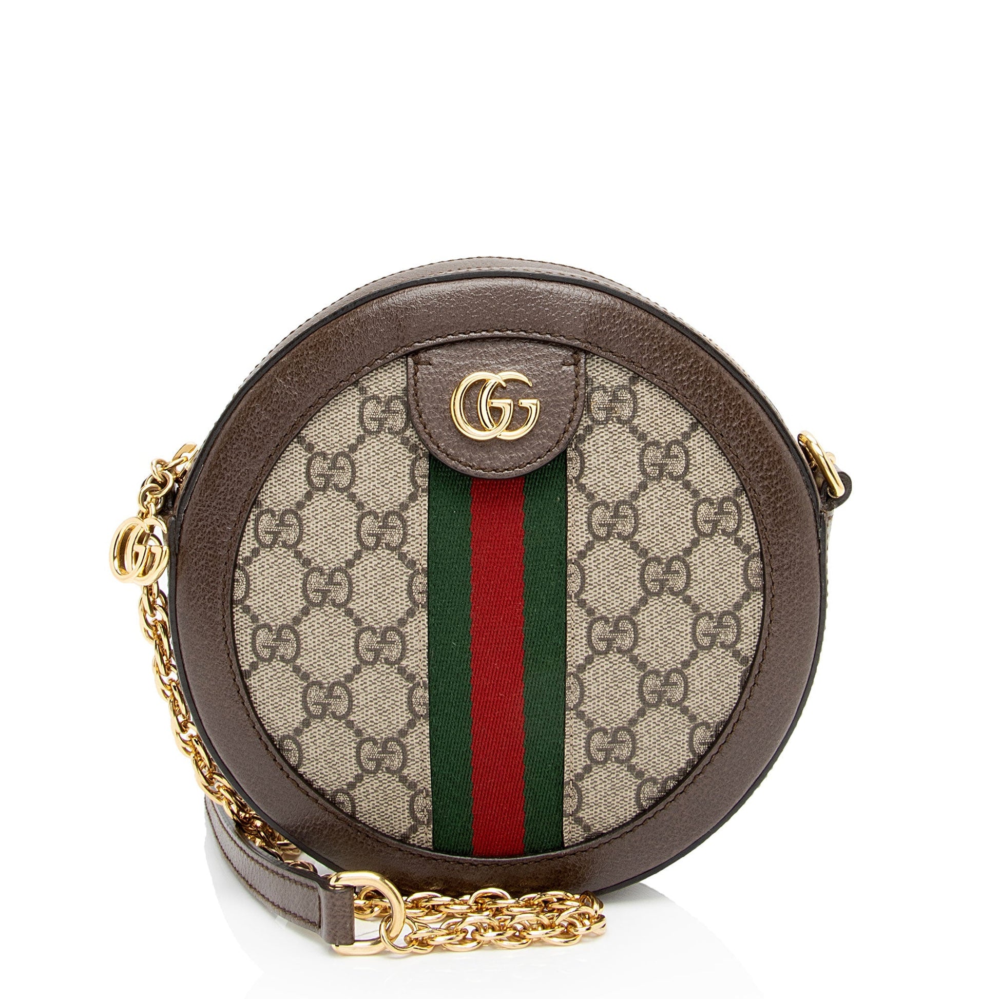 Gucci GG Supreme Ophidia Round SHF-WZsBel Leather Canvas Nylon Brown Crossbody Bag