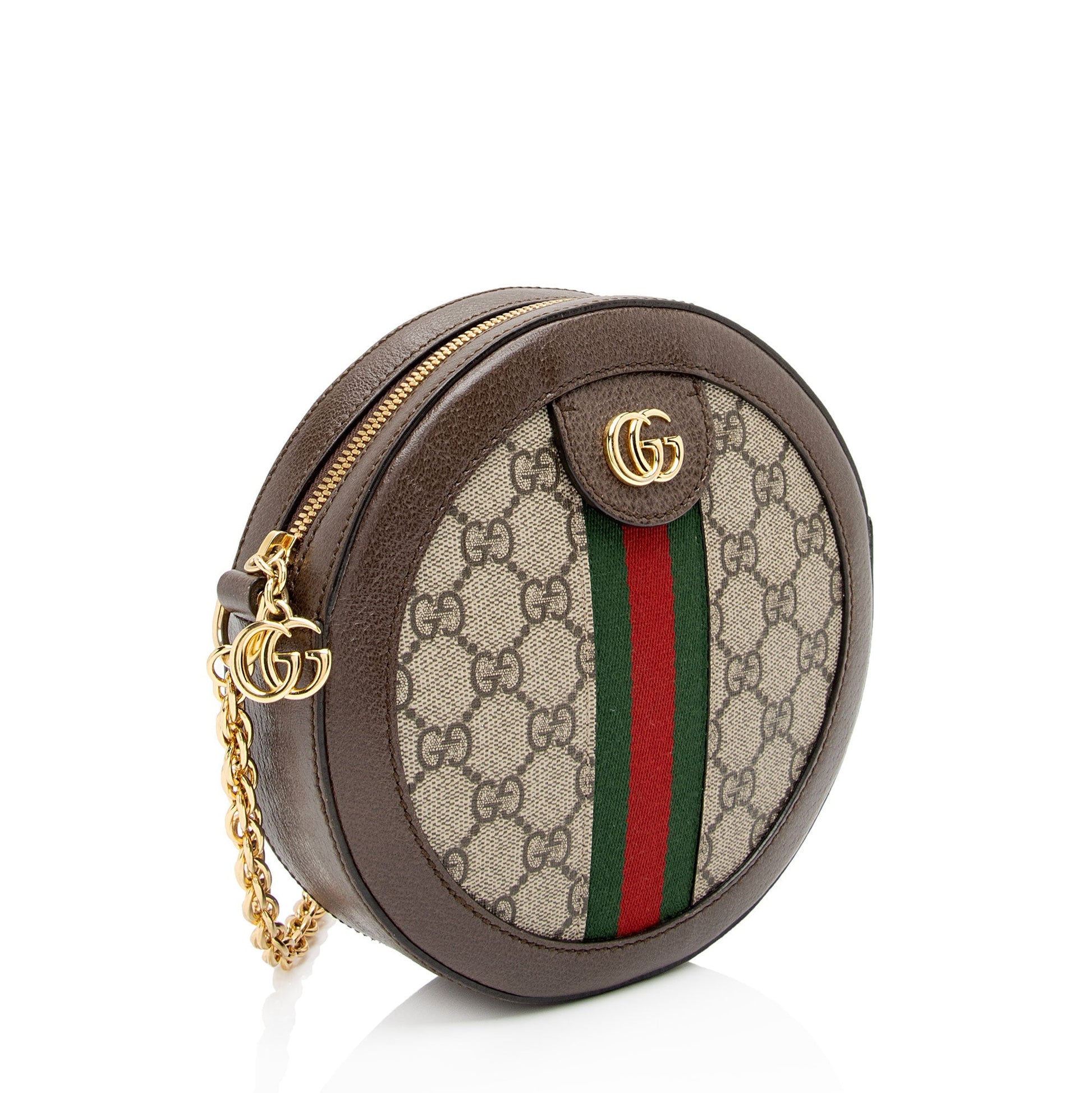 Gucci GG Supreme Ophidia Round SHF-WZsBel Leather Canvas Nylon Brown Crossbody Bag