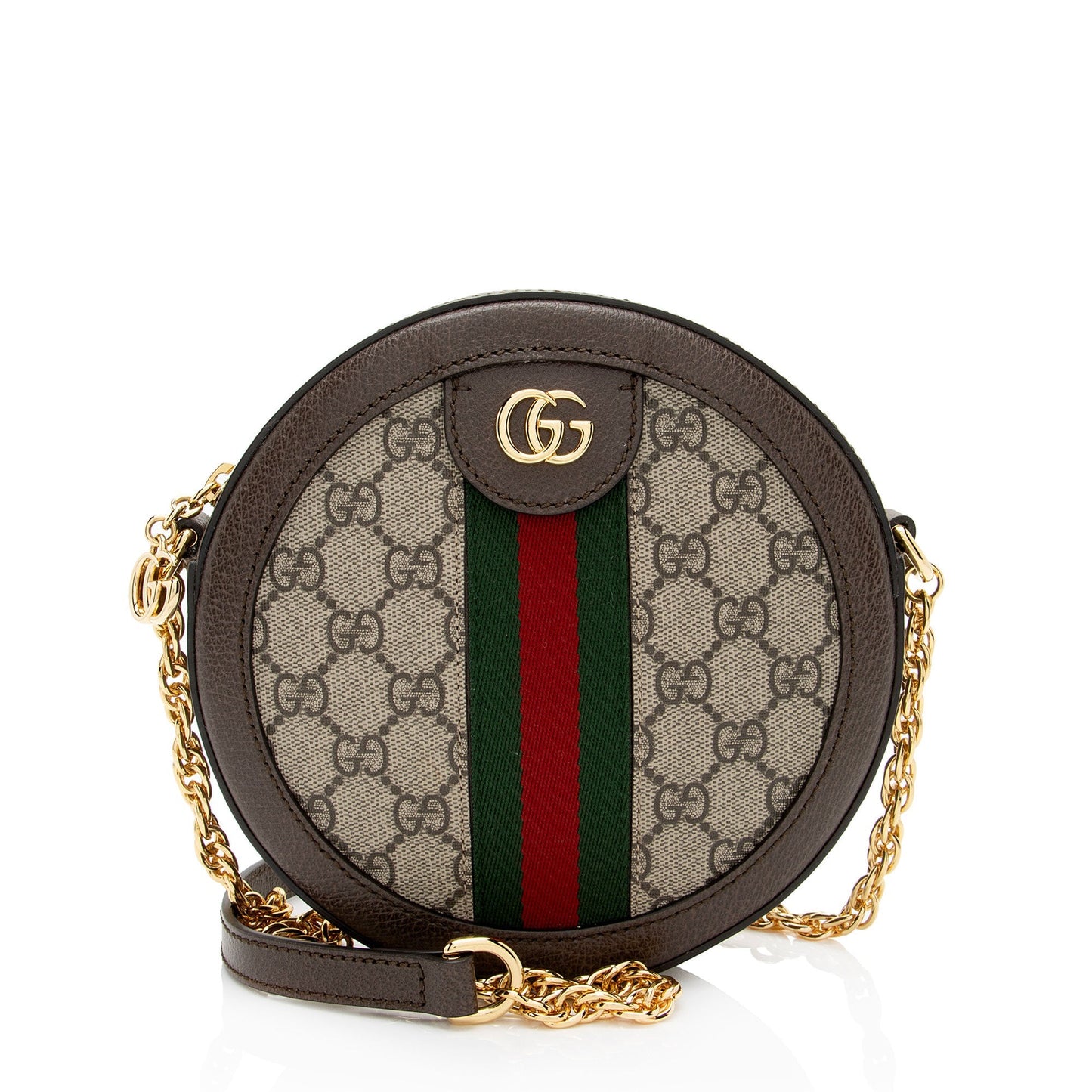 Gucci GG Supreme Ophidia Round SHF-99m356 Leather Canvas Nylon Brown Crossbody Bag