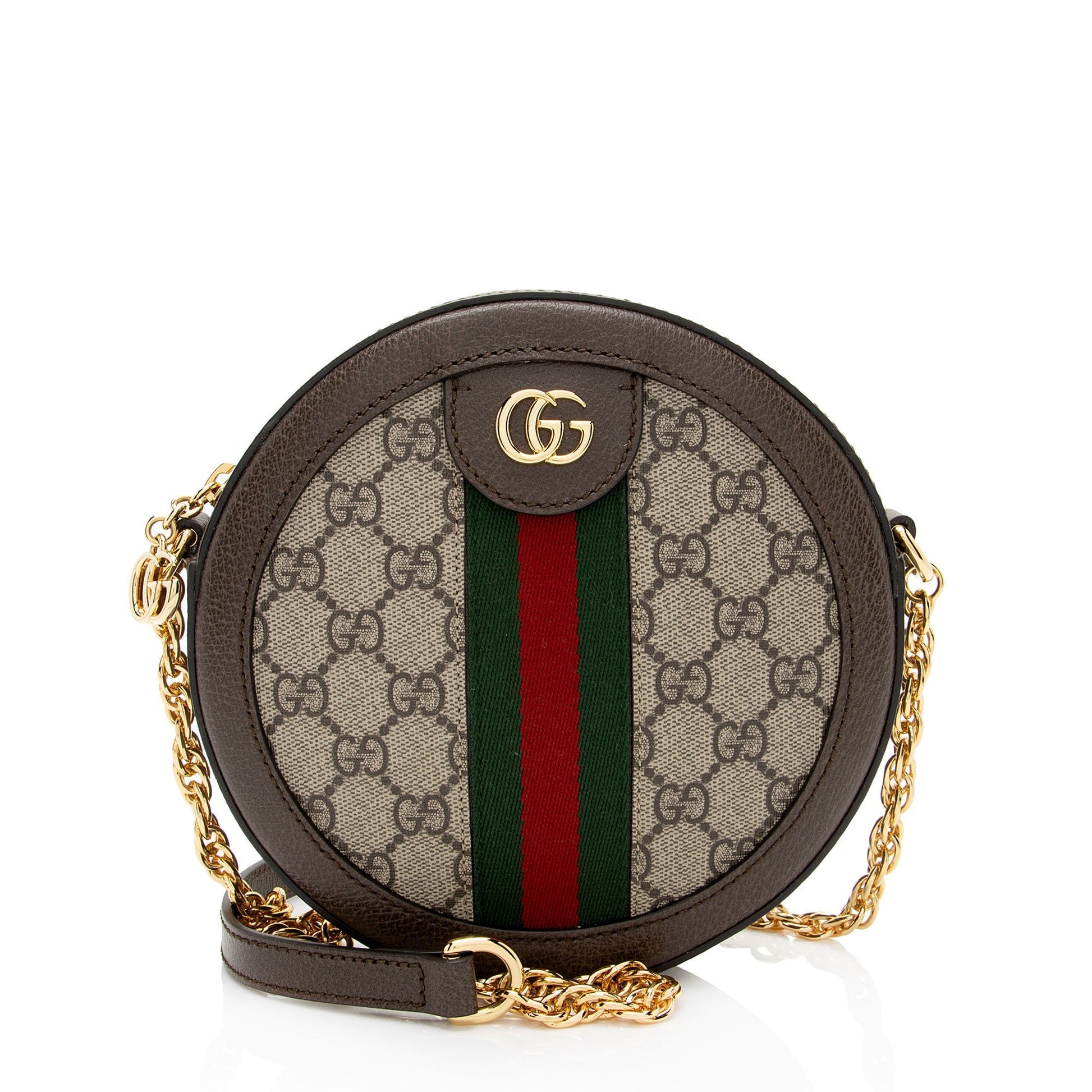 Gucci GG Supreme Ophidia Round SHF-99m356 Leather Canvas Nylon Brown Crossbody Bag