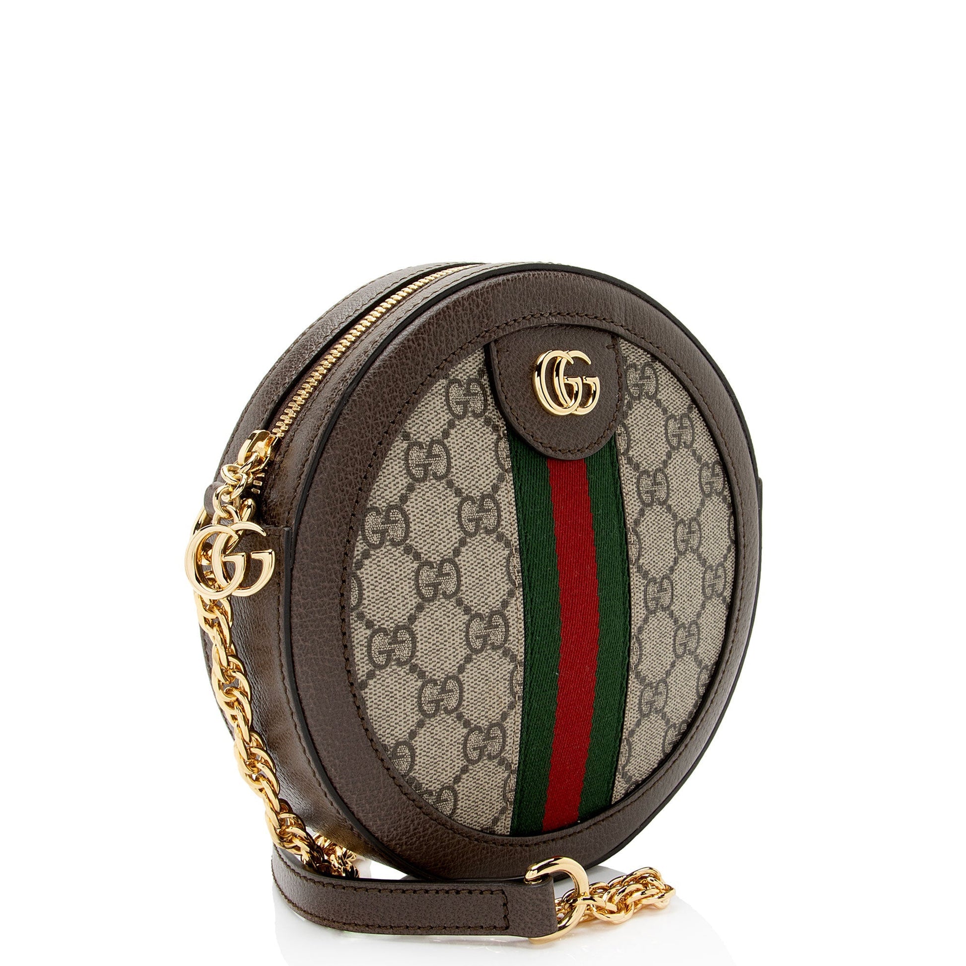 Gucci GG Supreme Ophidia Round SHF-99m356 Leather Canvas Nylon Brown Crossbody Bag