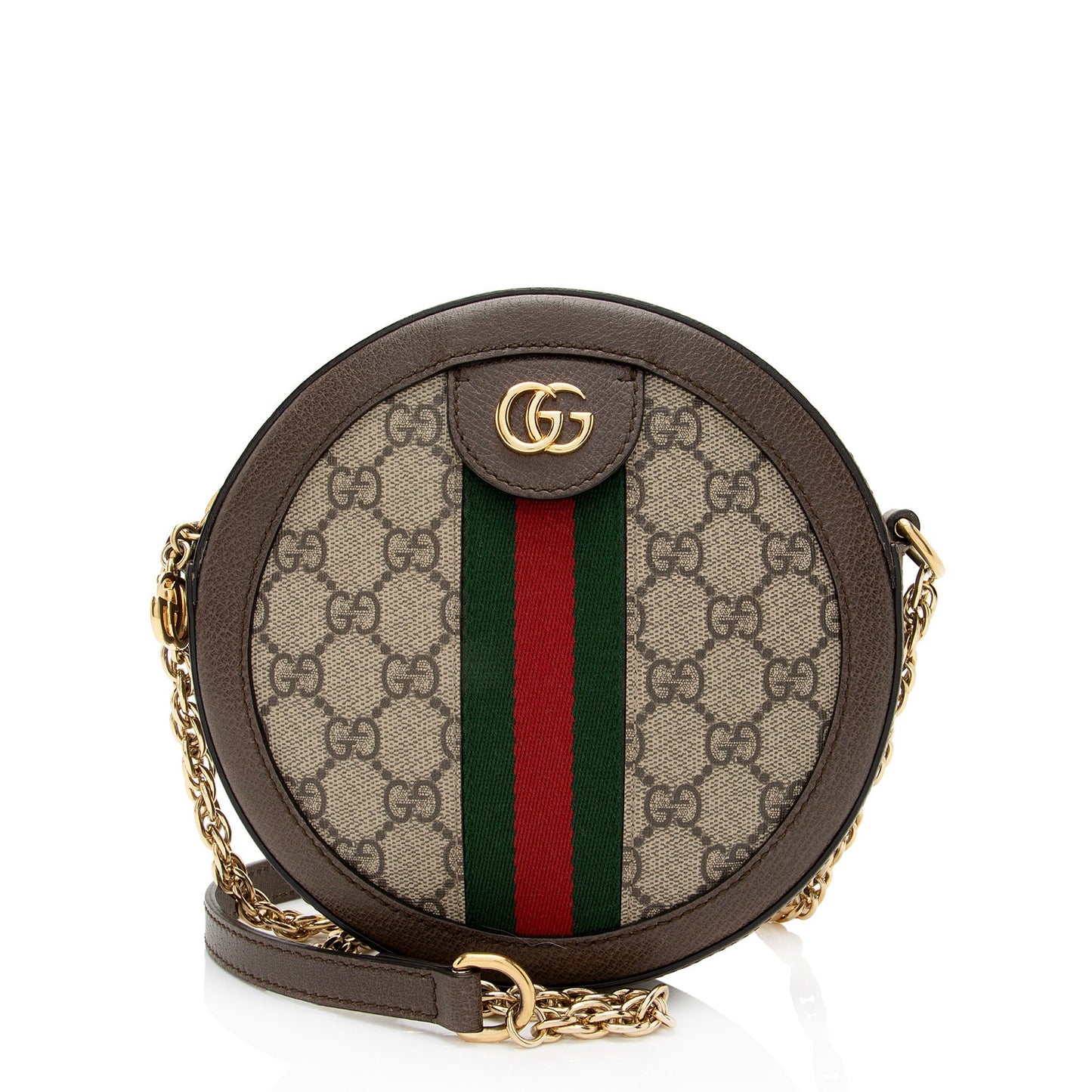 Gucci GG Supreme Ophidia Round SHF-8LEeSa Leather Canvas Nylon Brown Crossbody Bag