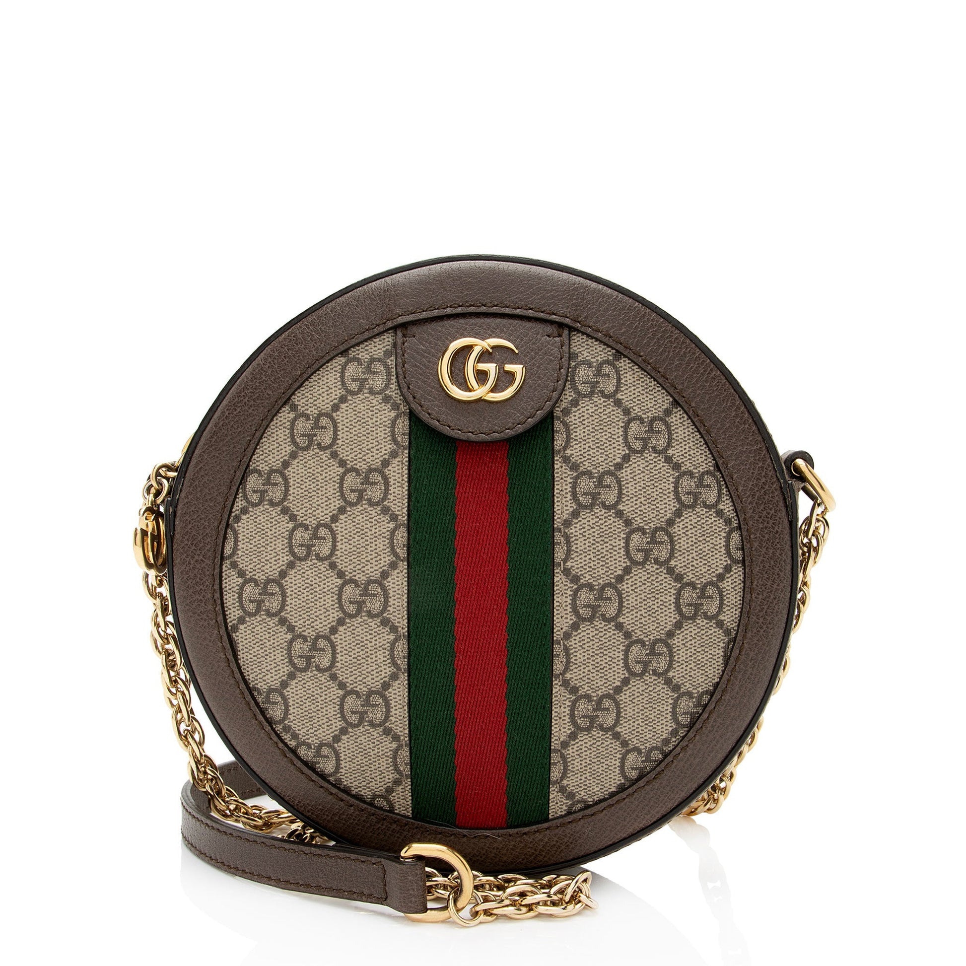 Gucci GG Supreme Ophidia Round SHF-8LEeSa Leather Canvas Nylon Brown Crossbody Bag