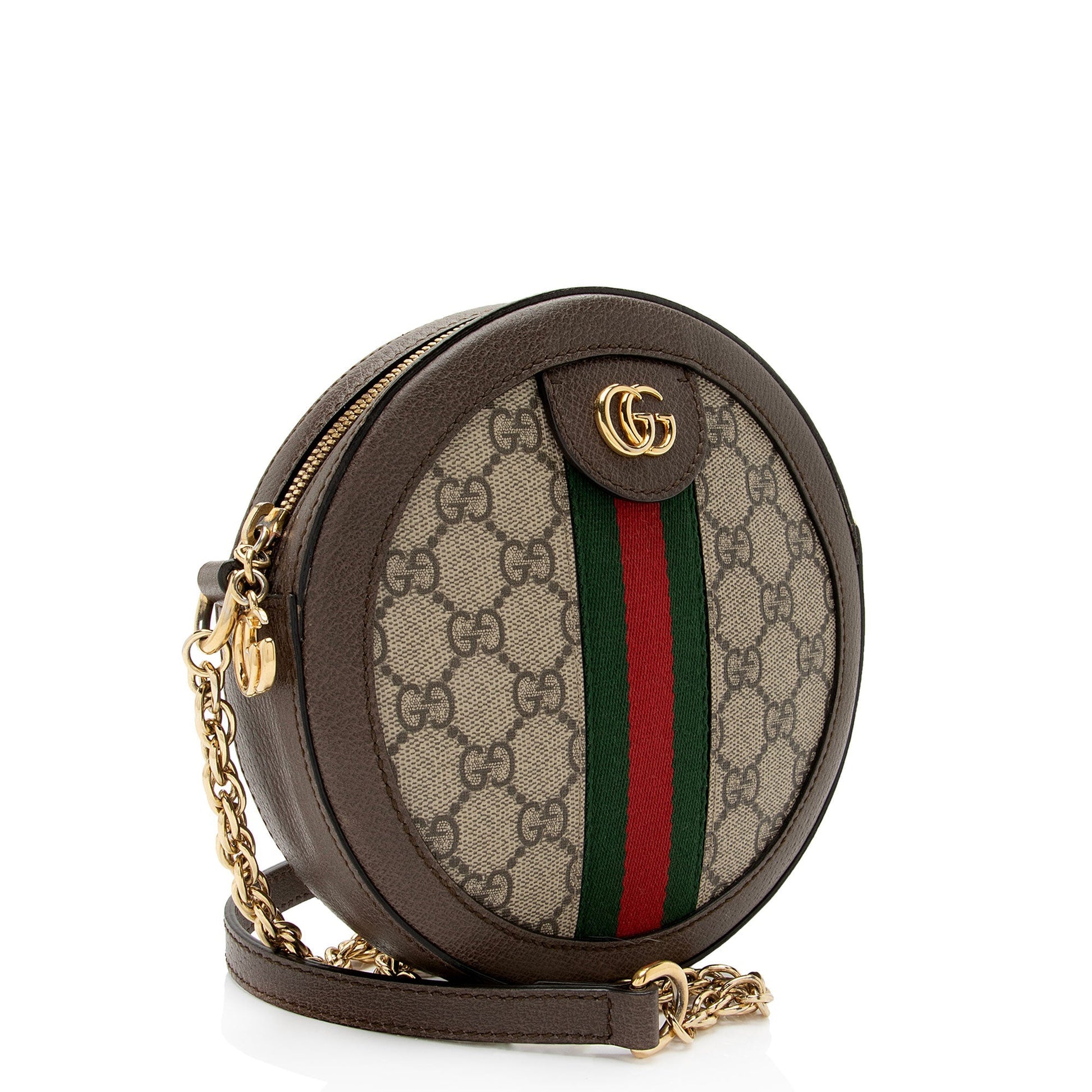 Gucci GG Supreme Ophidia Round SHF-8LEeSa Leather Canvas Nylon Brown Crossbody Bag