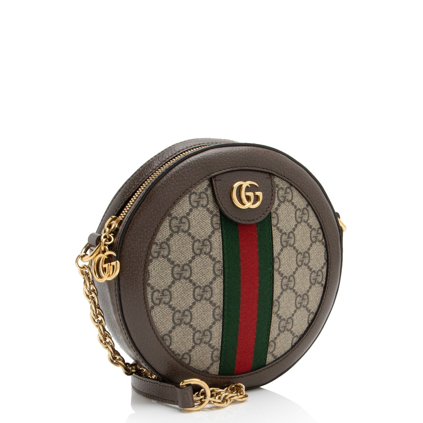 Gucci GG Supreme Ophidia Round SHF-F3cSgu Leather Canvas Nylon Brown Crossbody Bag