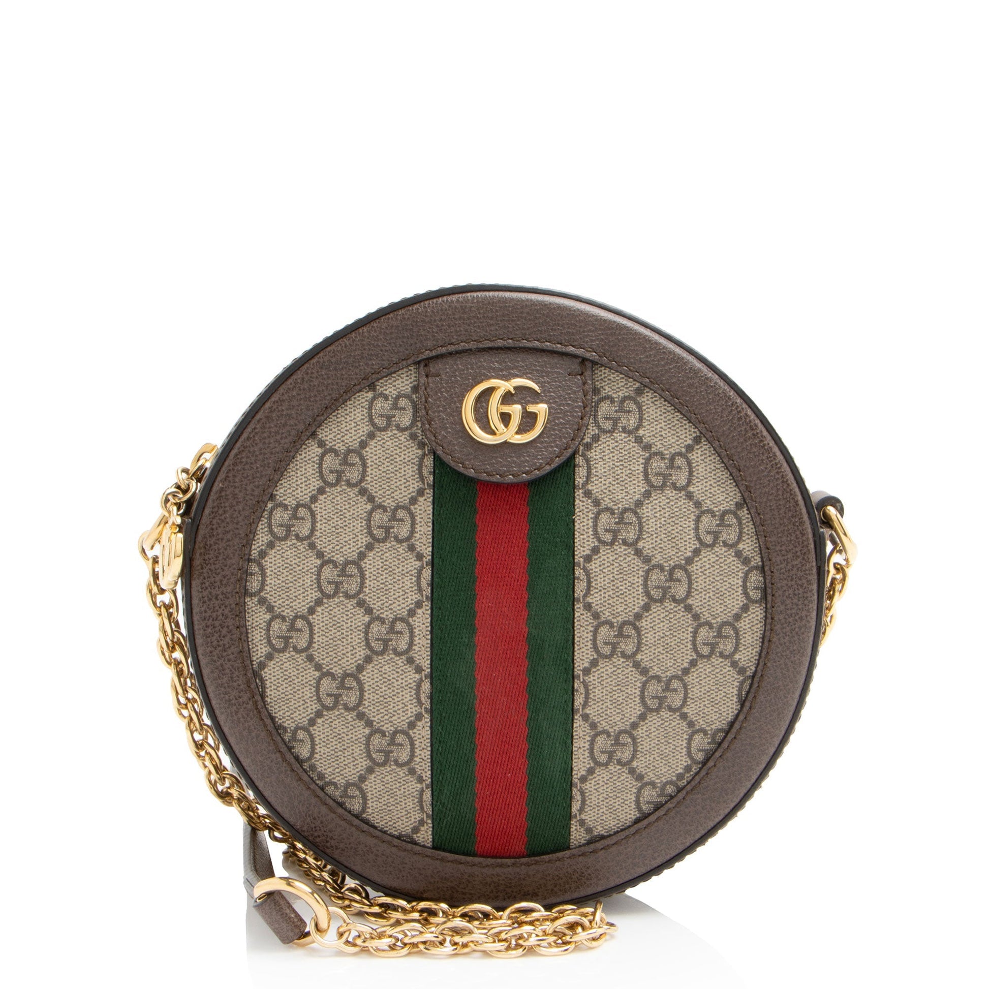 Gucci GG Supreme Ophidia Round Leather Canvas Nylon Brown Crossbody Bag