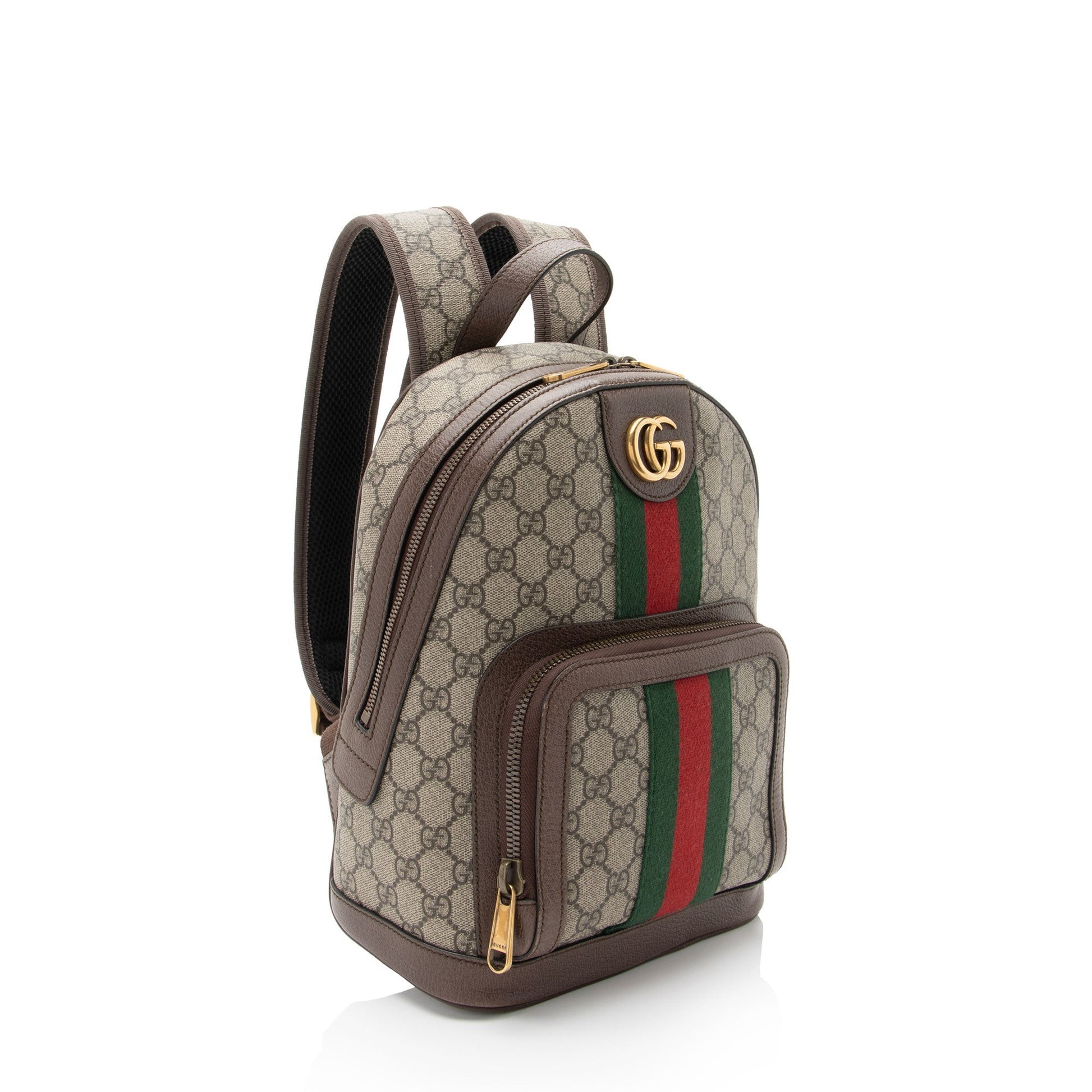 Gucci GG Supreme Ophidia Backpack Leather Canvas Nylon Brown Shoulder Bag