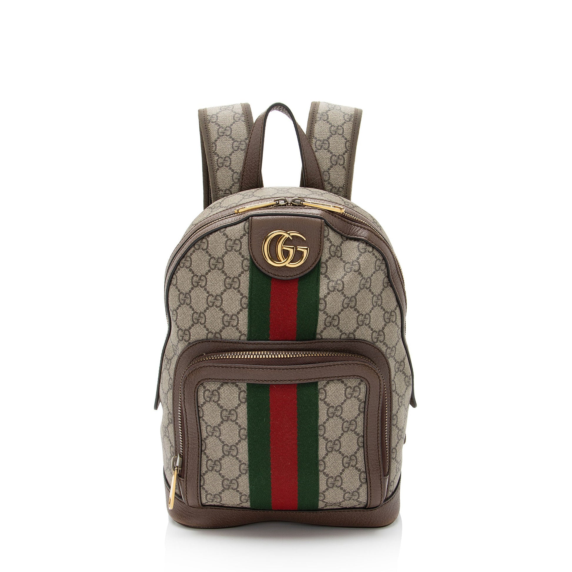 Gucci GG Supreme Ophidia Backpack Leather Canvas Nylon Brown Shoulder Bag Small Backpack