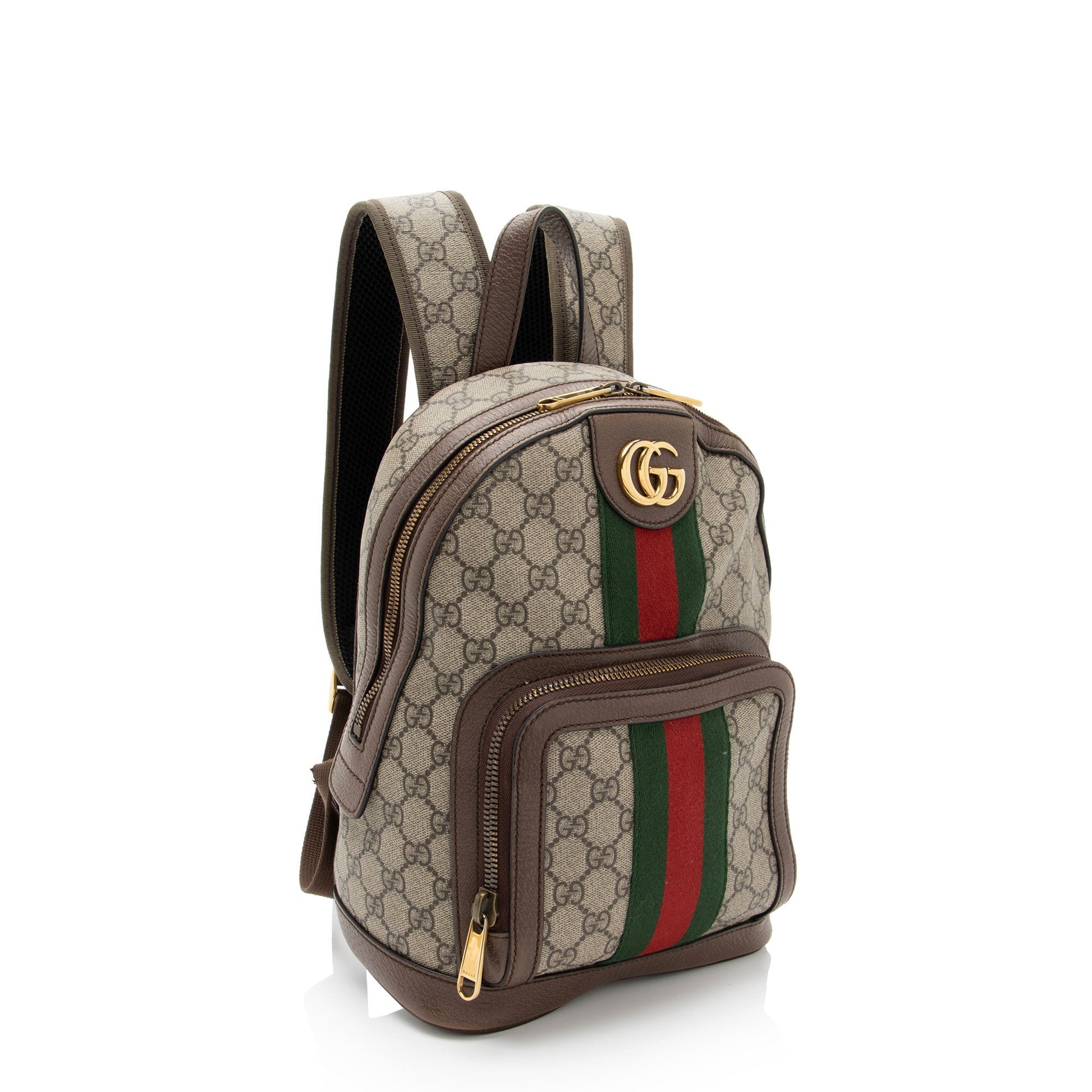 Gucci GG Supreme Ophidia Backpack Leather Canvas Nylon Brown Shoulder Bag Small Backpack