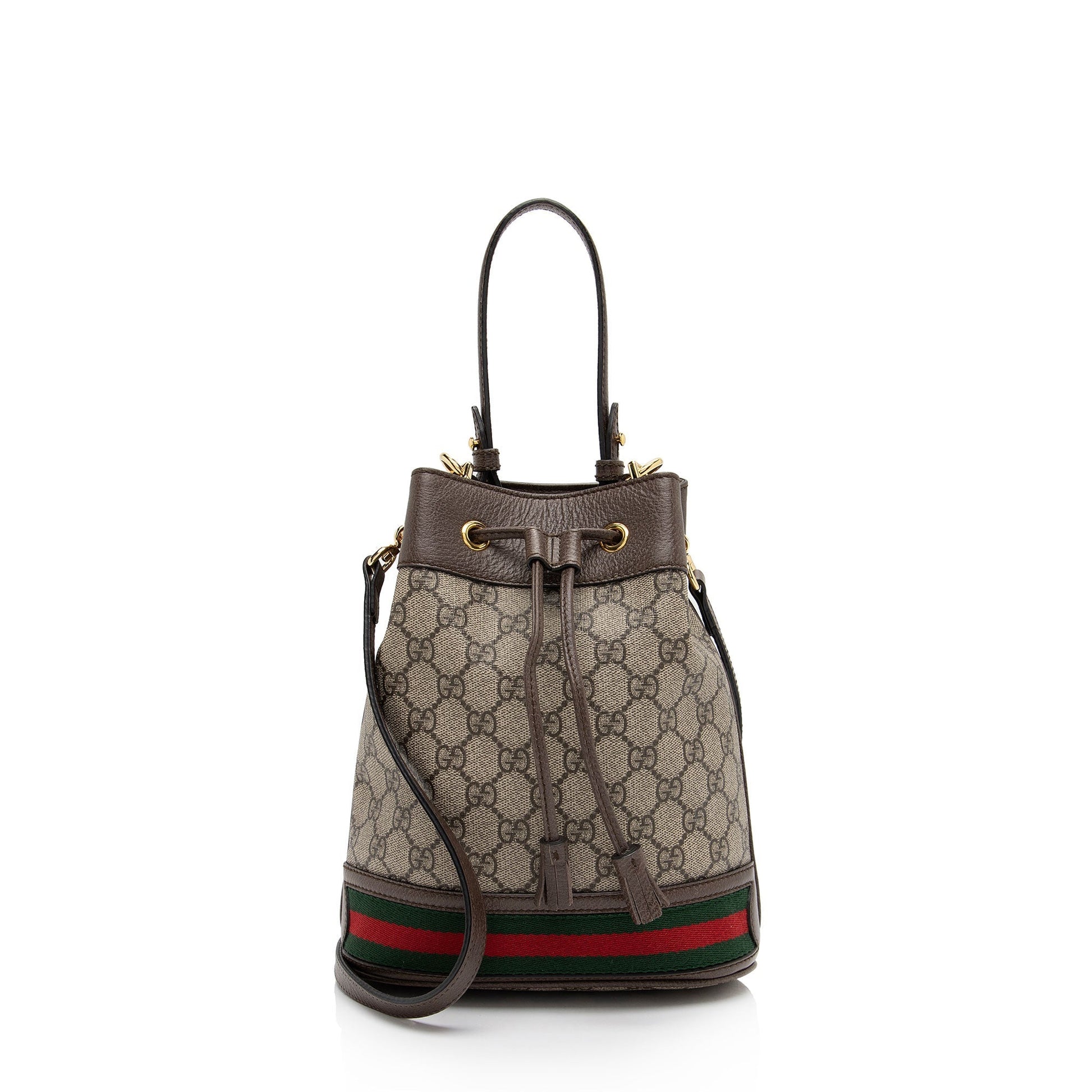 Gucci GG Supreme Ophidia Bucket SHF-33svv5 Leather Canvas Nylon Brown Crossbody Bag