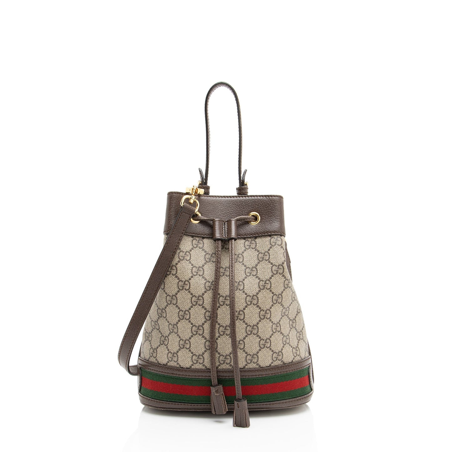 Gucci GG Supreme Ophidia Bucket Leather Canvas Nylon Brown Crossbody Bag Bucket Bag