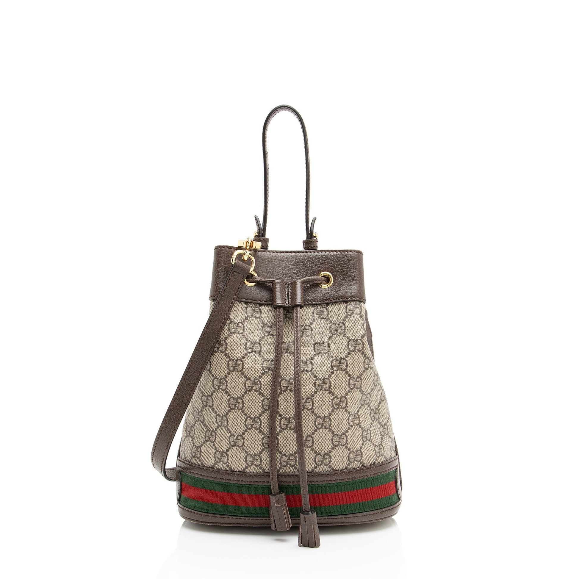 Gucci GG Supreme Ophidia Bucket Leather Canvas Nylon Brown Crossbody Bag Bucket Bag