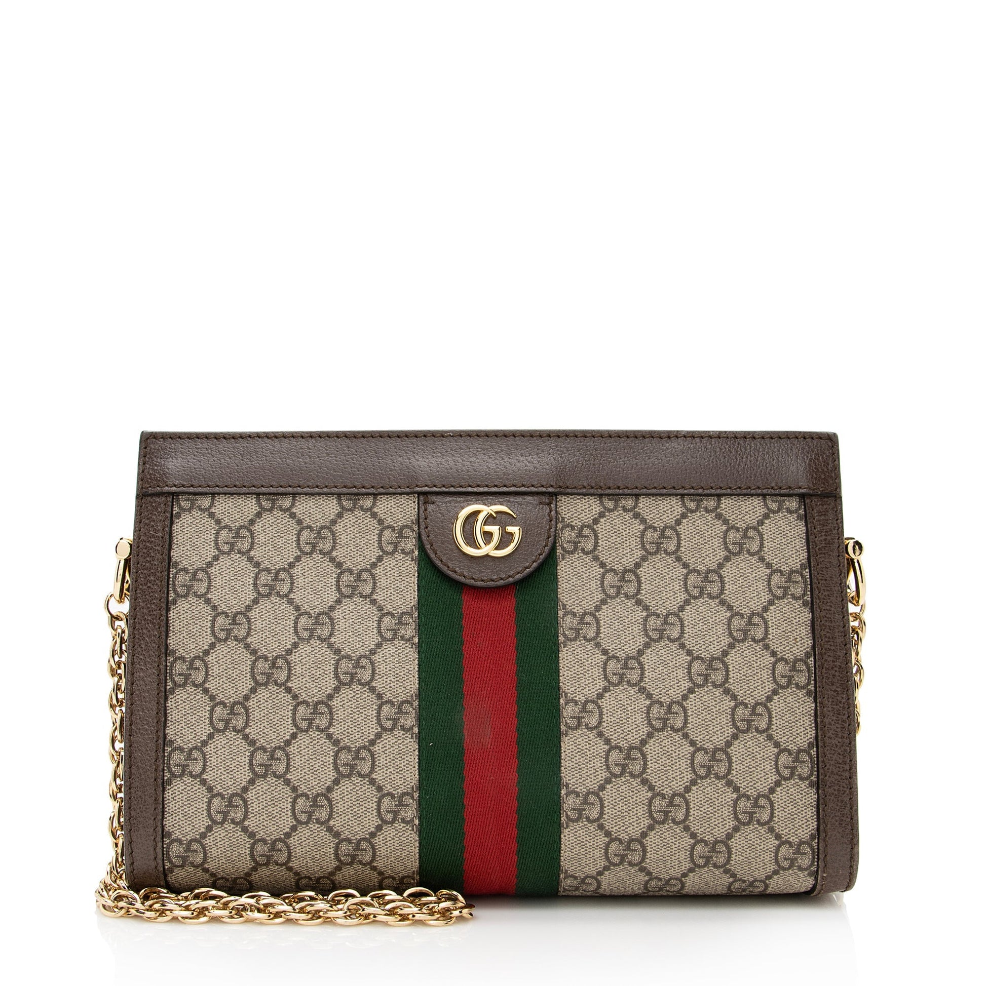Gucci GG Supreme Ophidia Chain SHF Leather Canvas Nylon Brown Crossbody Bag