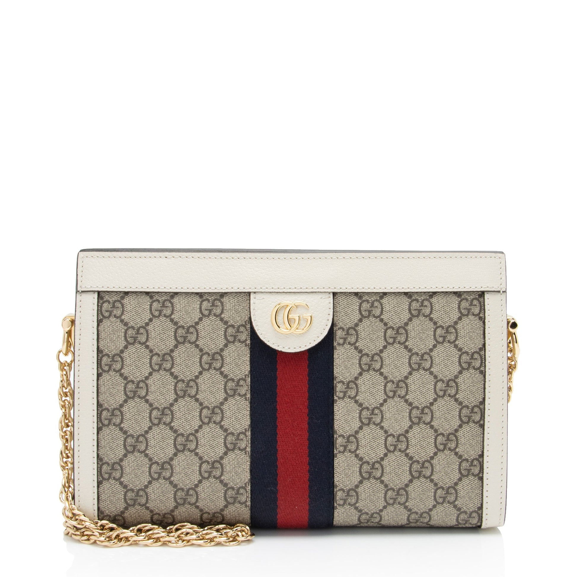 Gucci GG Supreme Ophidia Chain SHF-mjx4Wm Leather Canvas Nylon White Shoulder Bag
