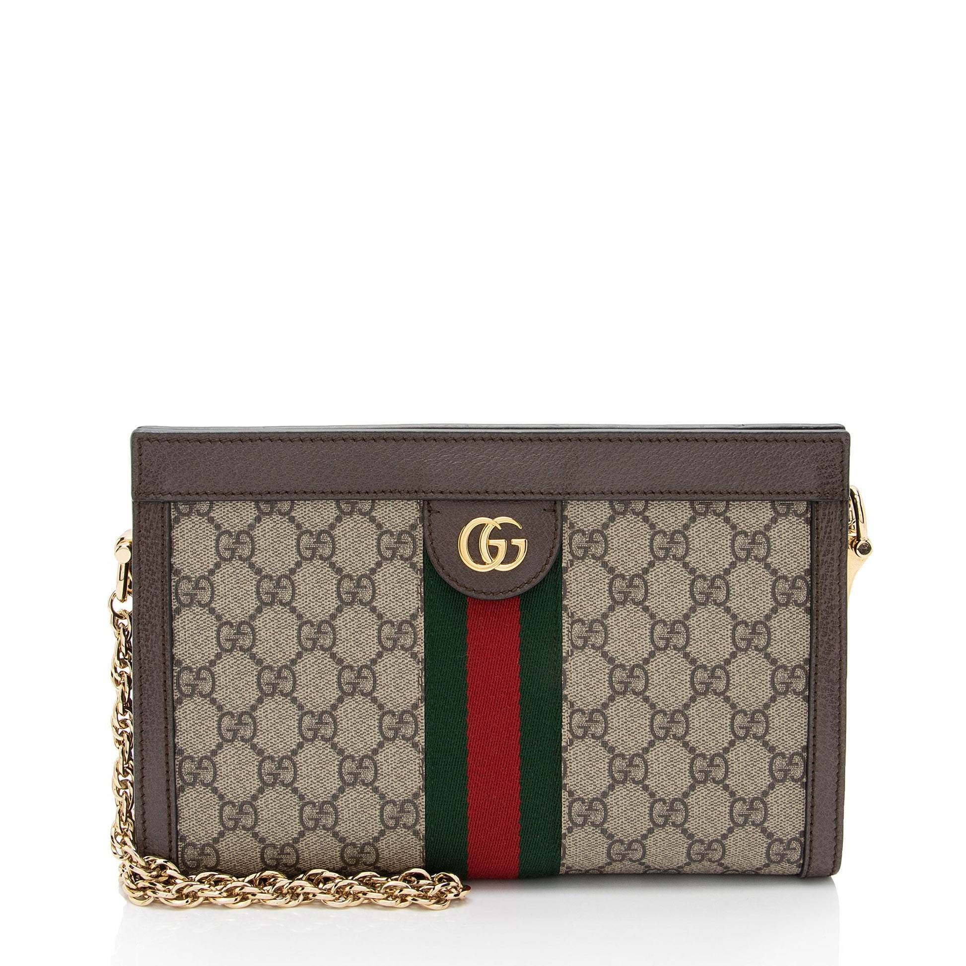 Gucci GG Supreme Ophidia Chain Leather Canvas Nylon Brown Shoulder Bag Shf 07Nnkn