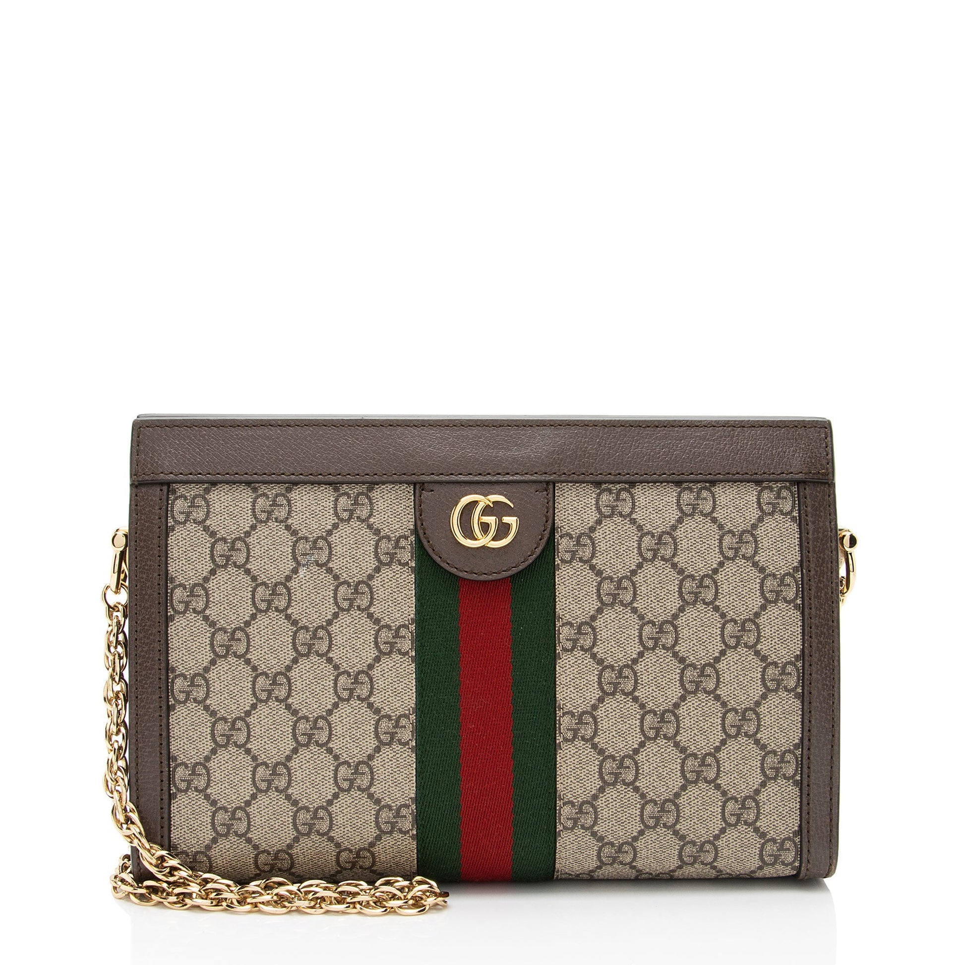 Gucci GG Supreme Ophidia Chain Leather Canvas Nylon Brown Shoulder Bag Shf Tycvi2