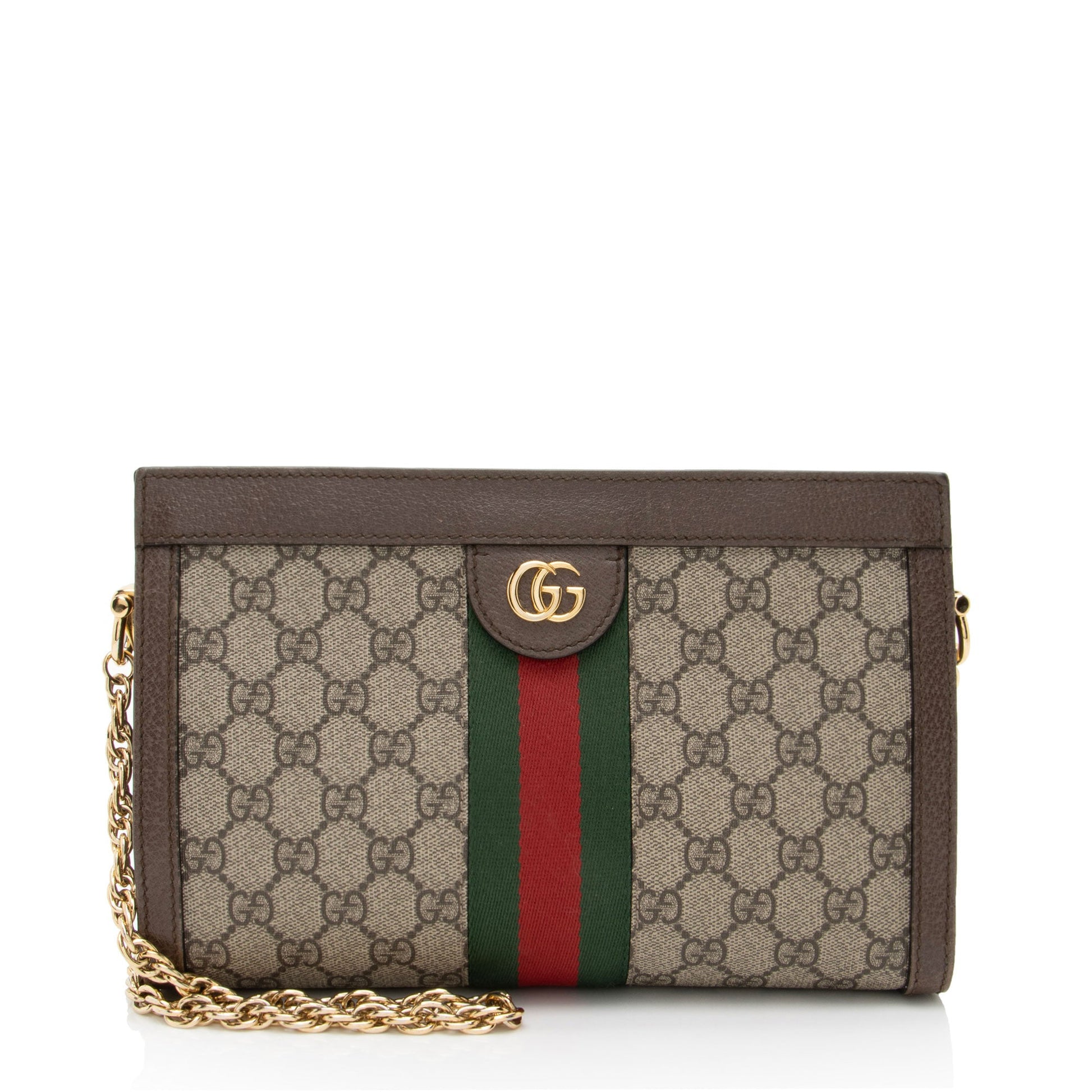 Gucci GG Supreme Ophidia Chain Leather Canvas Nylon Brown Crossbody Bag Shf Et7Cvi