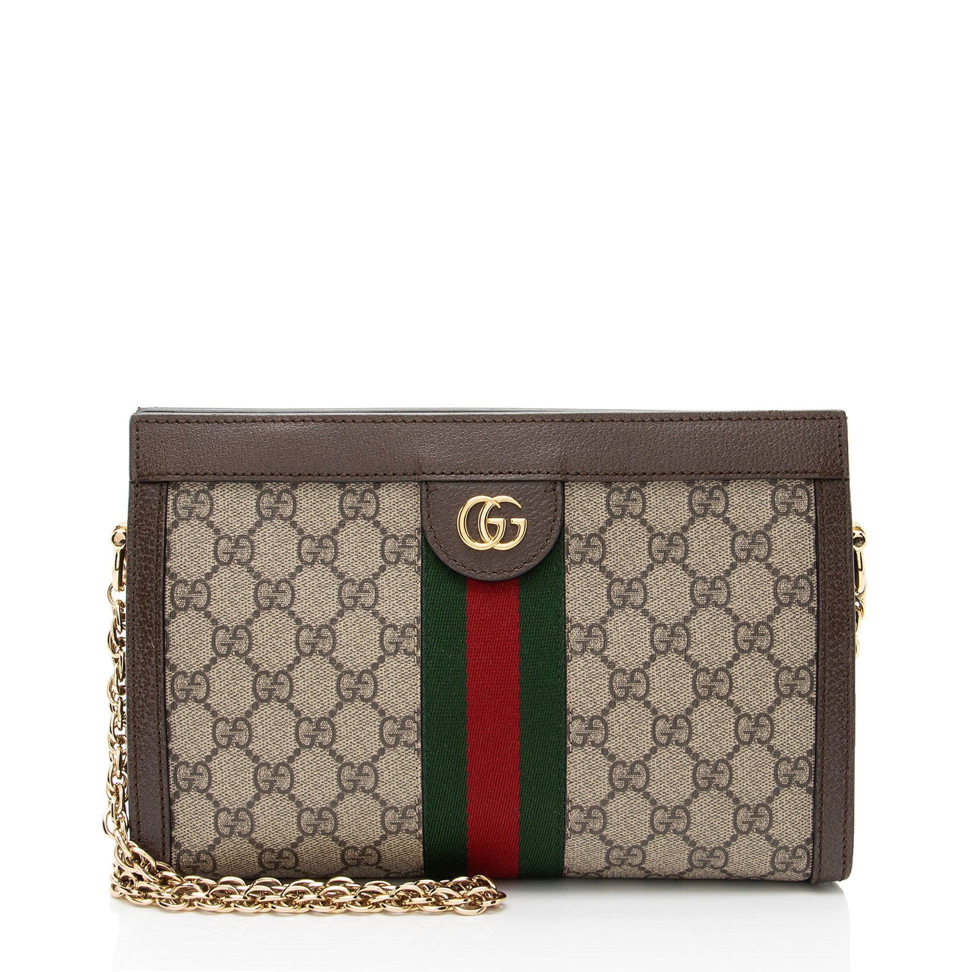 Gucci GG Supreme Ophidia Chain Leather Canvas Nylon Brown Shoulder Bag
